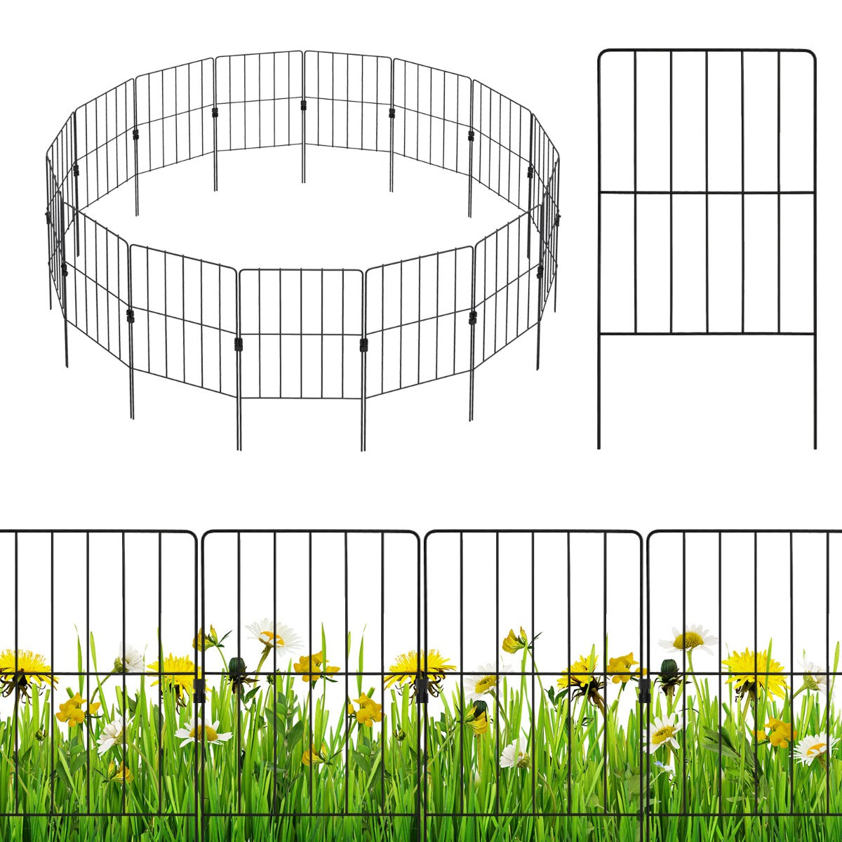 Cerca de Jardim em Metal Inoxidável de 15 Peças com Barreira para Animais e Painéis com Borda Dobrável 61 cm x 33 cm Preto