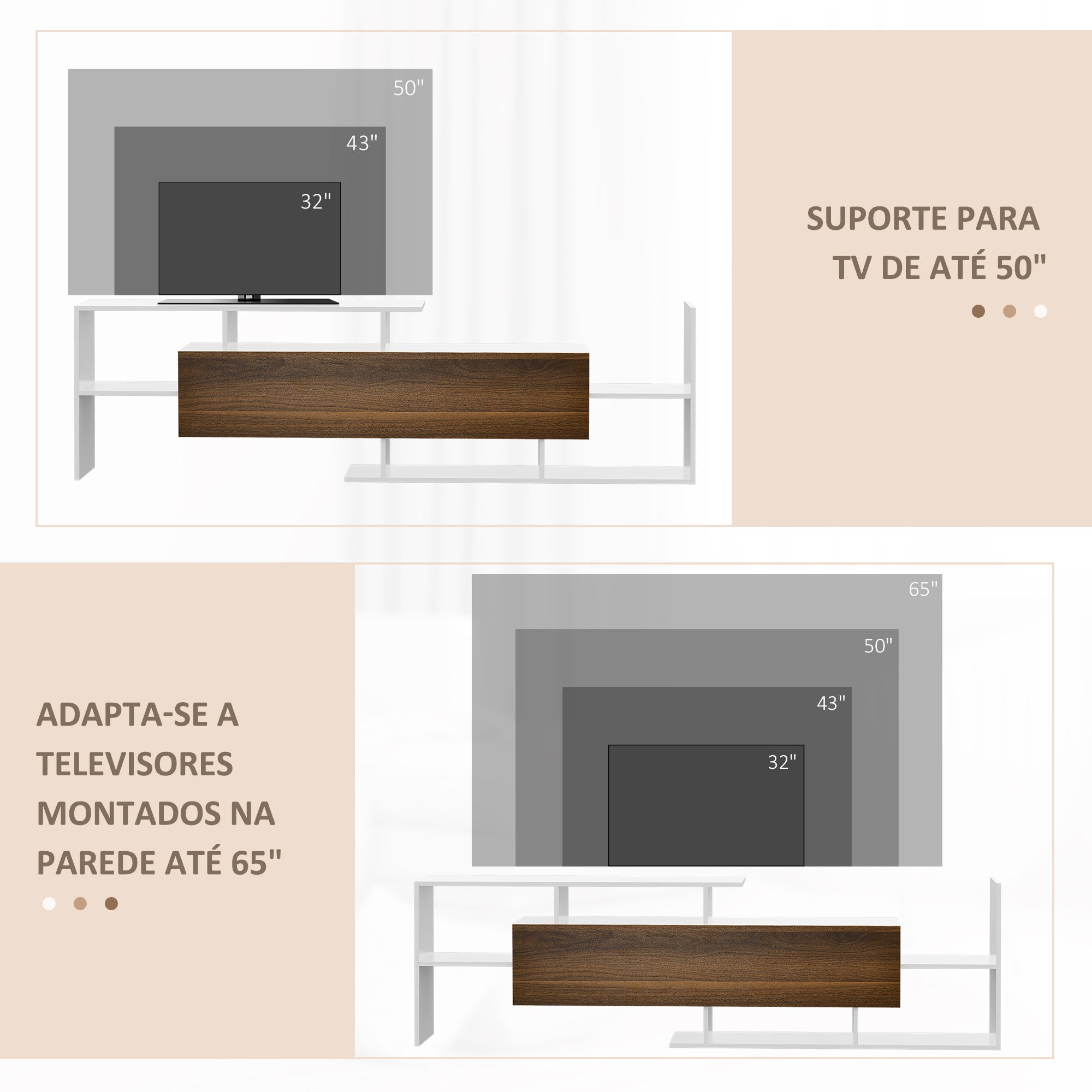 Móvel de TV Moderno 153,6x25x42 cm Branco e Marrom