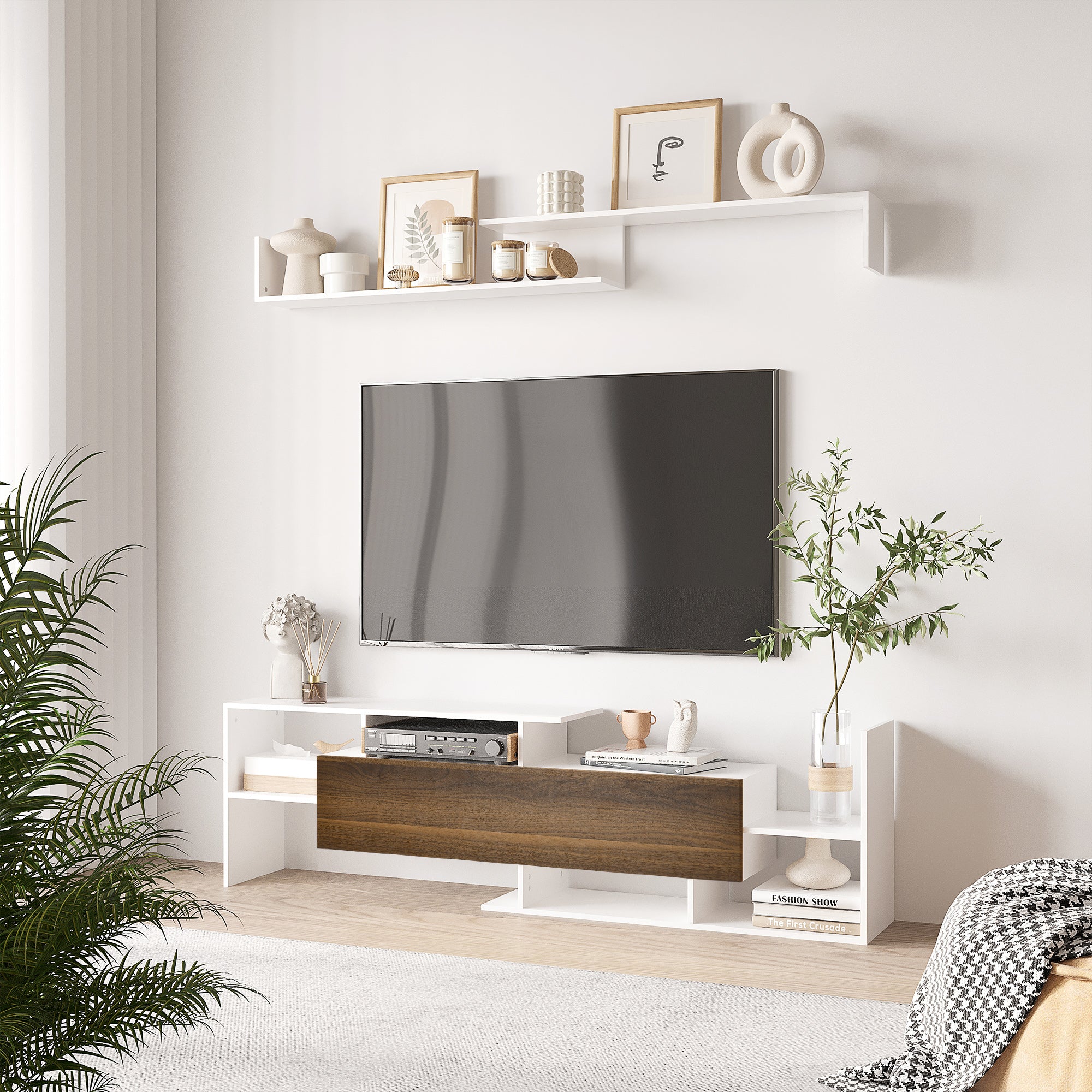 Móvel de TV Moderno 153,6x25x42 cm Branco e Marrom