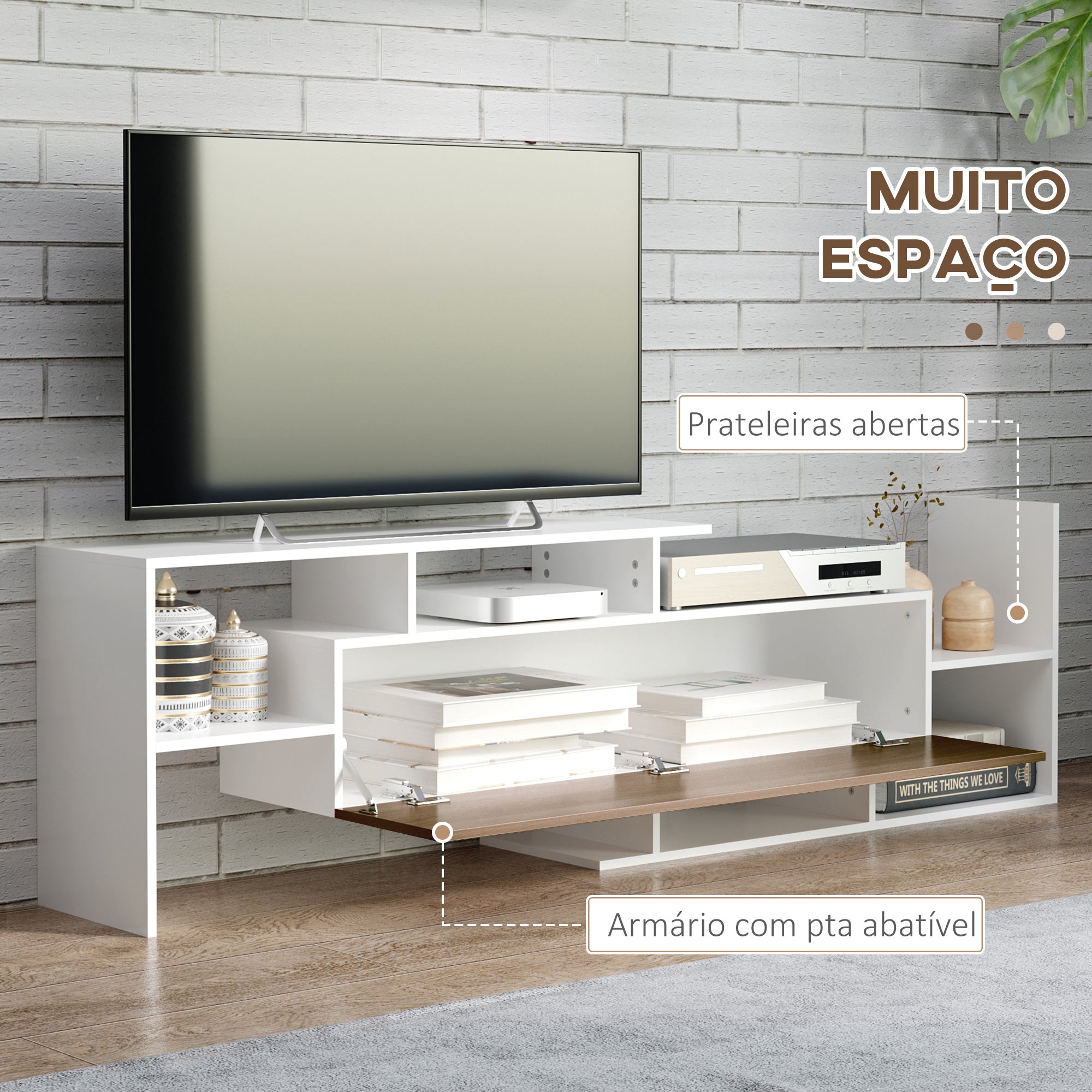 Móvel de TV Moderno 153,6x25x42 cm Branco e Marrom