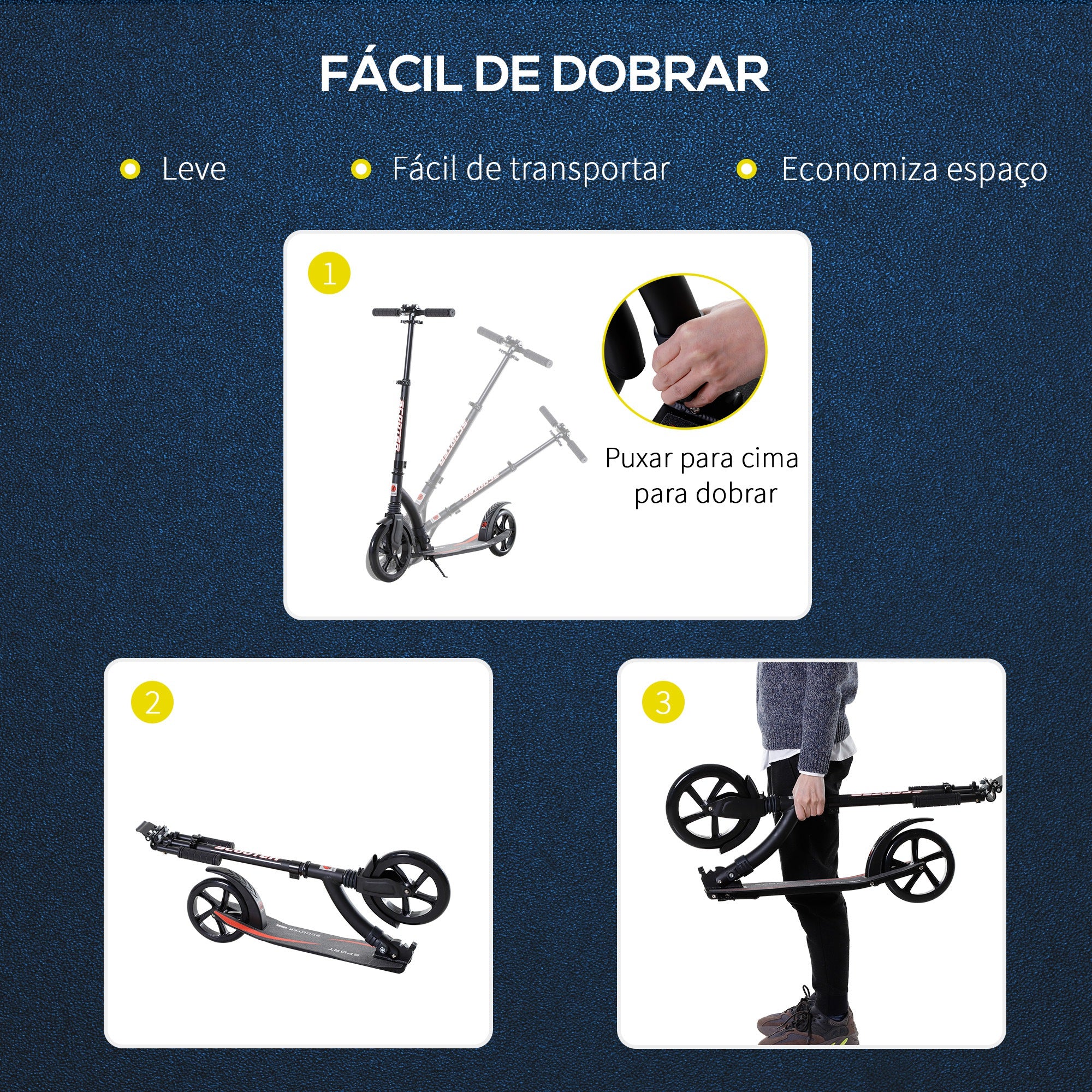 Trotinete Dobrável de Alumínio para Crianças - 92,5x37,5x87-101,5 cm - Preto