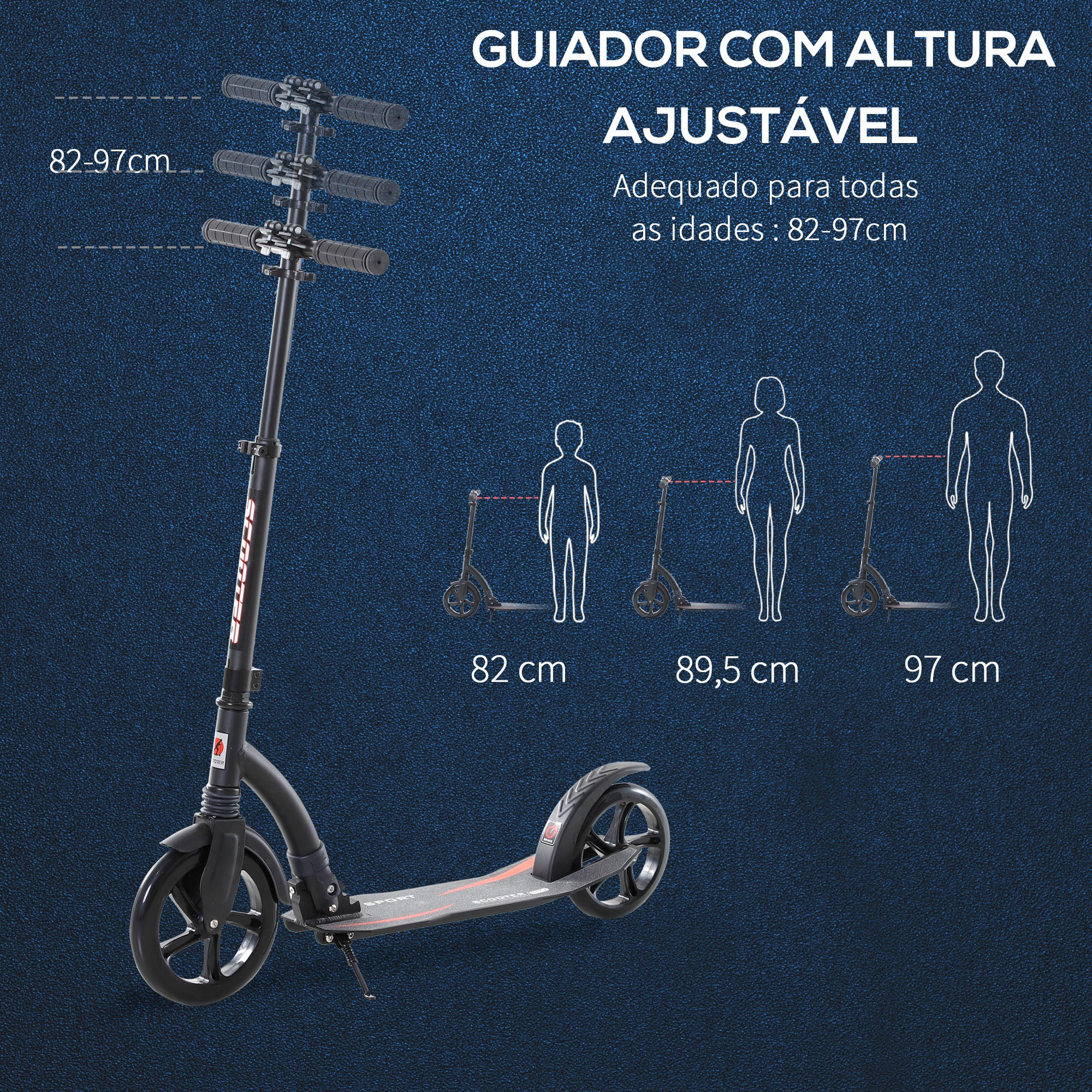 Trotinete Dobrável de Alumínio para Crianças - 92,5x37,5x87-101,5 cm - Preto