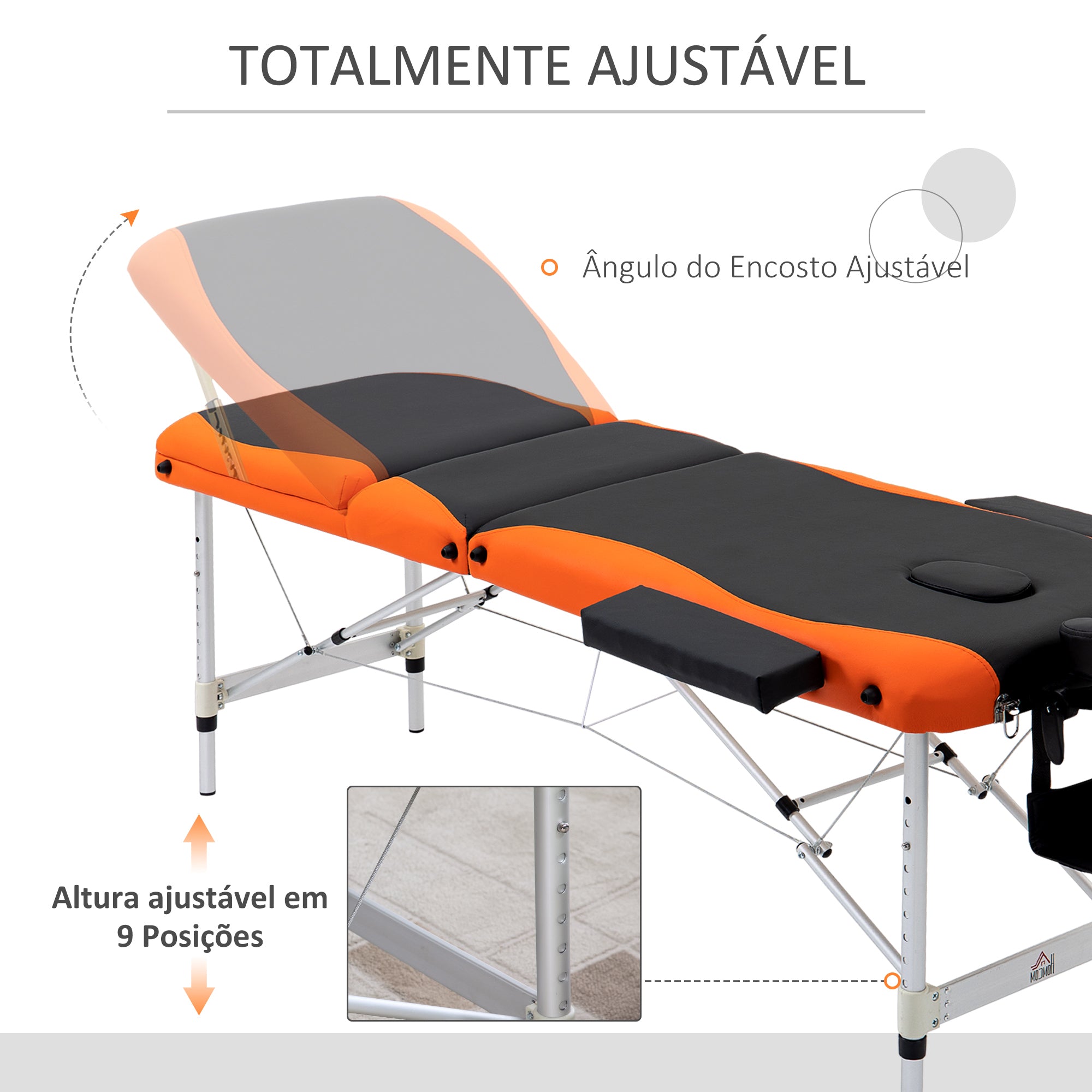Marquesa de Massagem Dobrável e Portátil 180x60x62-82 cm Laranja e Preto