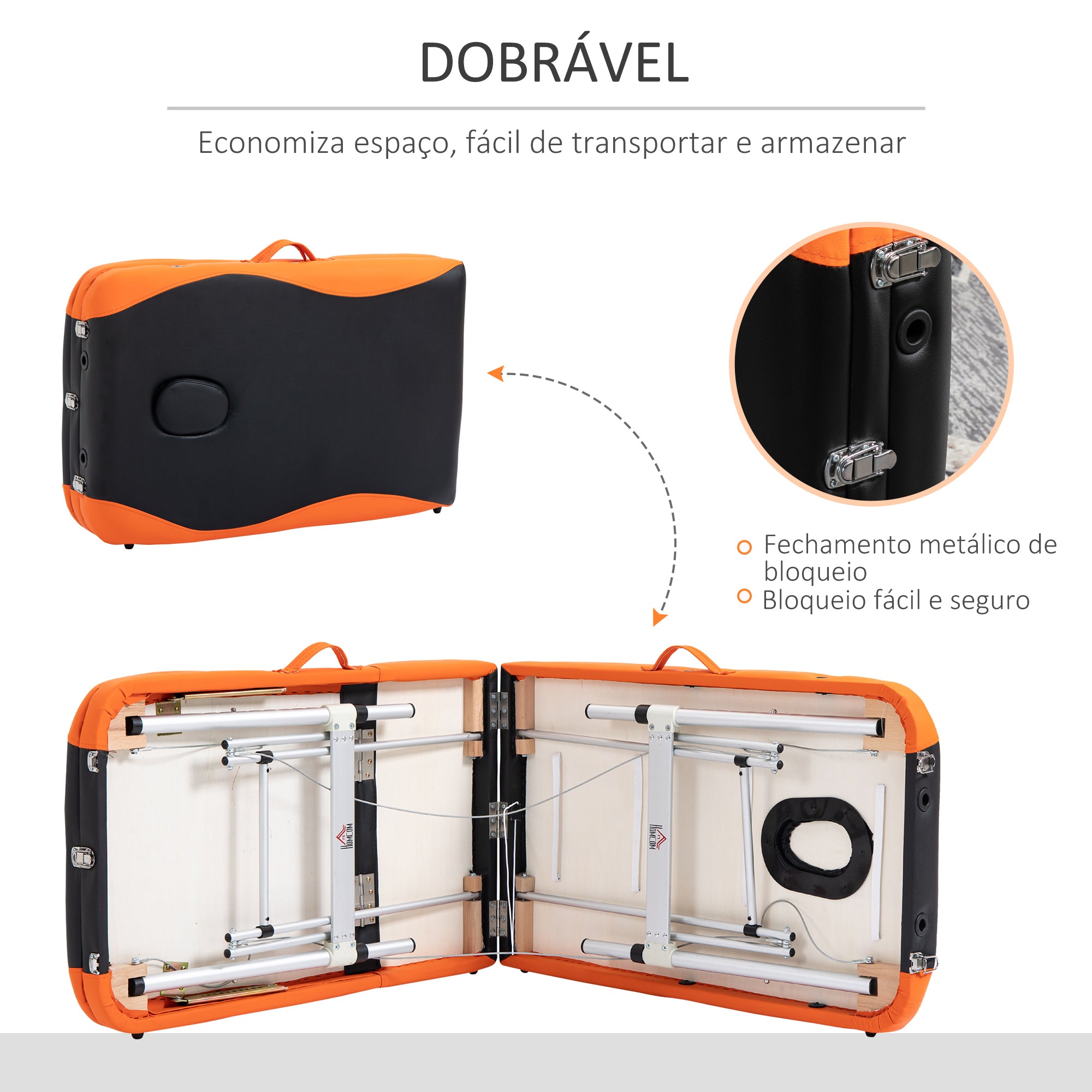 Marquesa de Massagem Dobrável e Portátil 180x60x62-82 cm Laranja e Preto