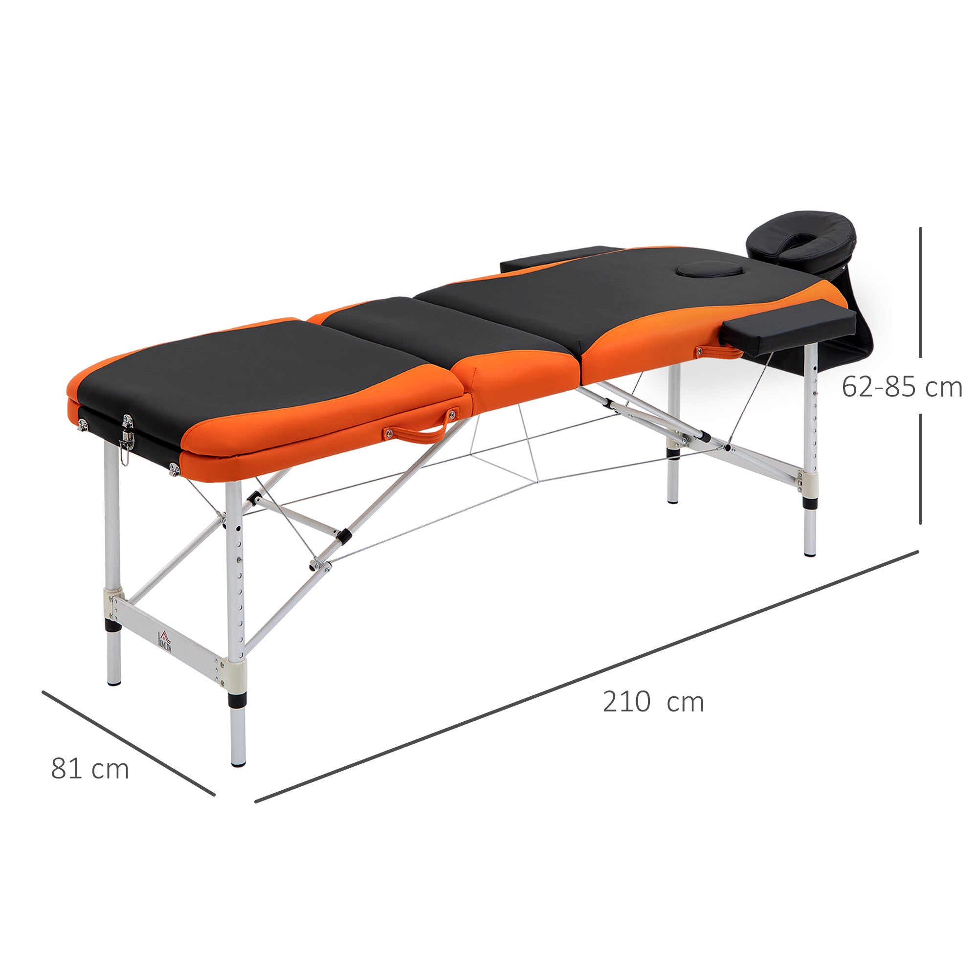 Marquesa de Massagem Dobrável e Portátil 180x60x62-82 cm Laranja e Preto