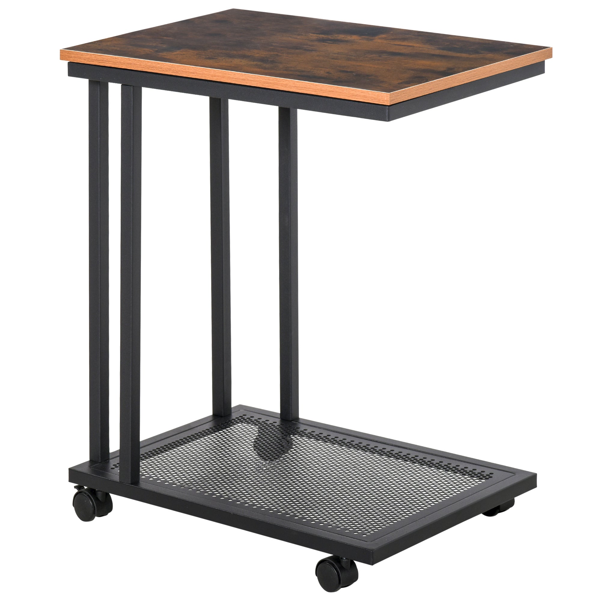Mesa Auxiliar Estilo Retro de Aço e Madeira 51x36x65cm - Preto e Cor de Madeira