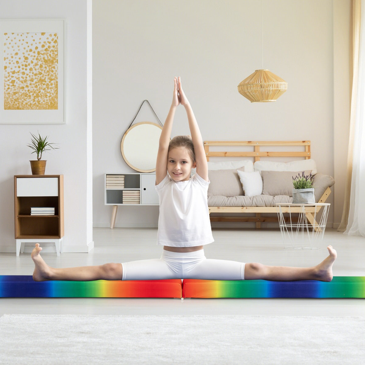 Viga de Equilíbrio Plegável de 210 cm com Base Antiderrapante - Arco-Íris
