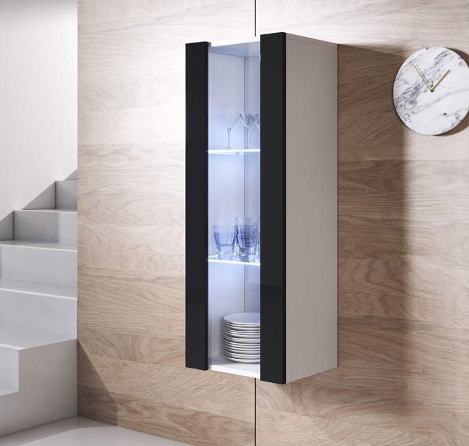 Armário suspenso modelo Leiko V2 (40x126cm) em branco e preto