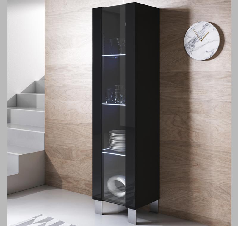 Vitrina modelo Leiko V5 (40x177cm) cor preto com pés de alumínio