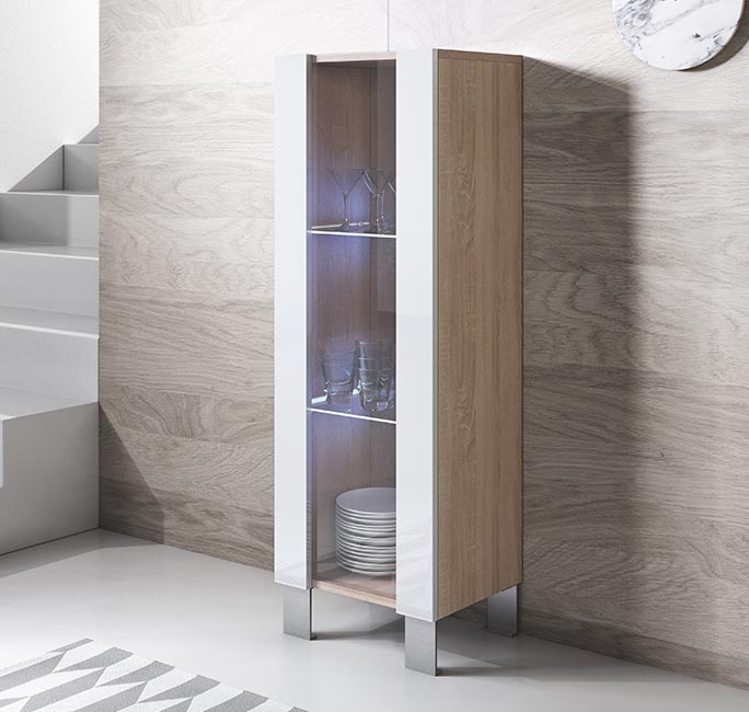 Armário Leiko V2 (40x138cm) Sonoma e Branco com Pernas de Alumínio