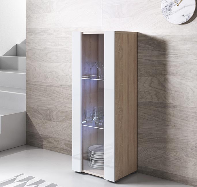 Armário Leiko V2 (40x128cm) Sonoma e Branco com Pés
