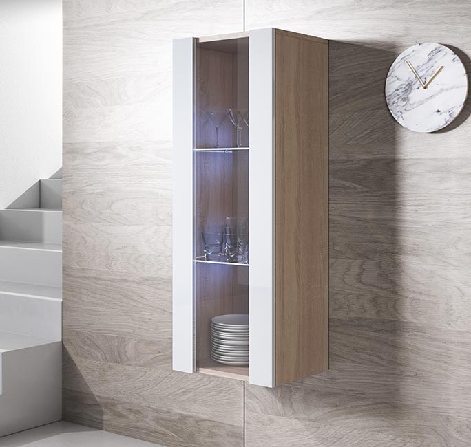 Armário Pendurado modelo Leiko V2 (40x126cm) branco e sonoma