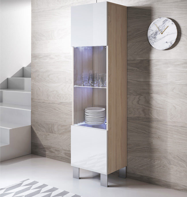 Vitrina Leiko V6 (40x177cm) Sonoma e Branco com Pernas de Alumínio