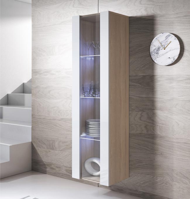 Armário Suspenso Modelo Leiko V5 (40x165cm) Sonoma e Branco