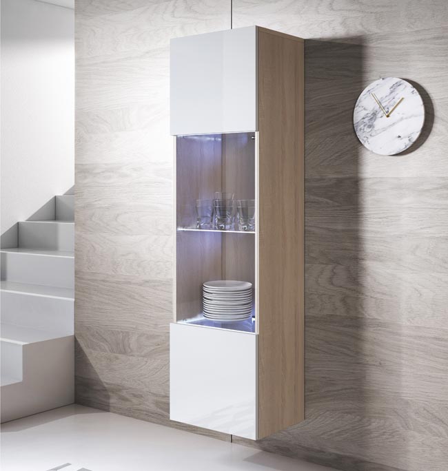 Armário Suspenso modelo Leiko V6 (40x165cm) cor sonoma e branco