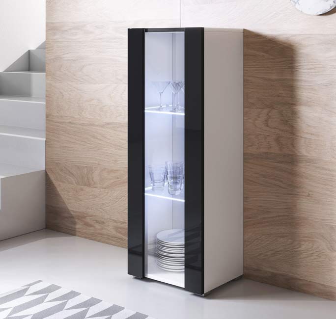 Vitrina modelo Leiko V2 (40x128cm) branco e preto com pés padrão