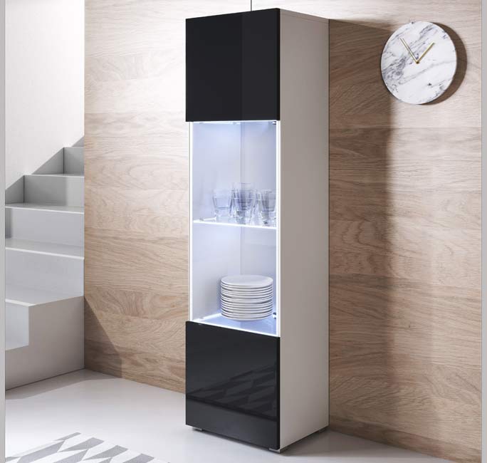Vitrina Leiko V6 (40x167cm) Branco e Preto com Pernas Padrão