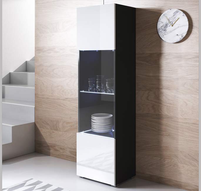Vitrina Leiko V6 (40x167cm) Preto e Branco com Pés Standard