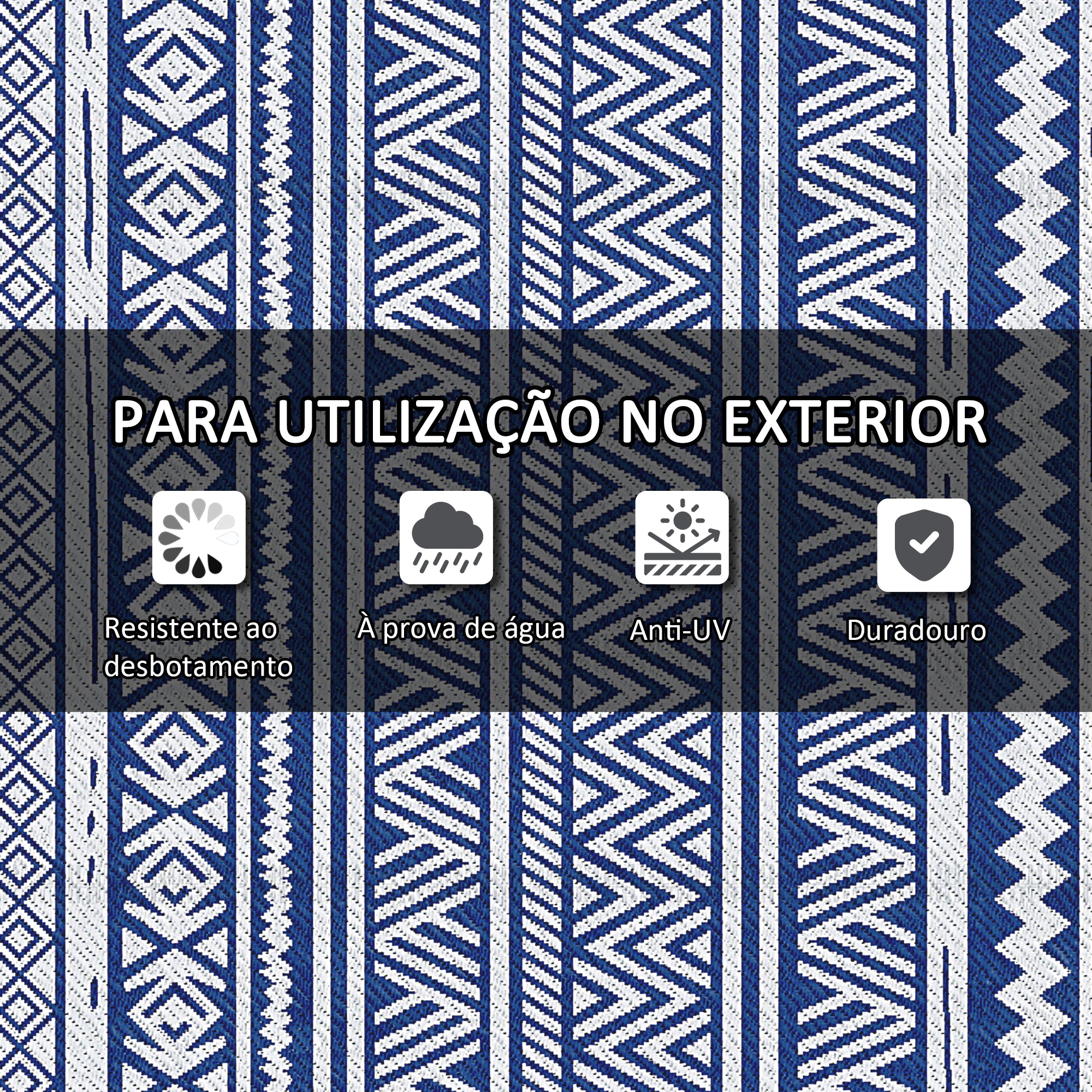 Tapete de Exterior Reversível – 182x274 cm – Azul e Branco – Polipropileno
