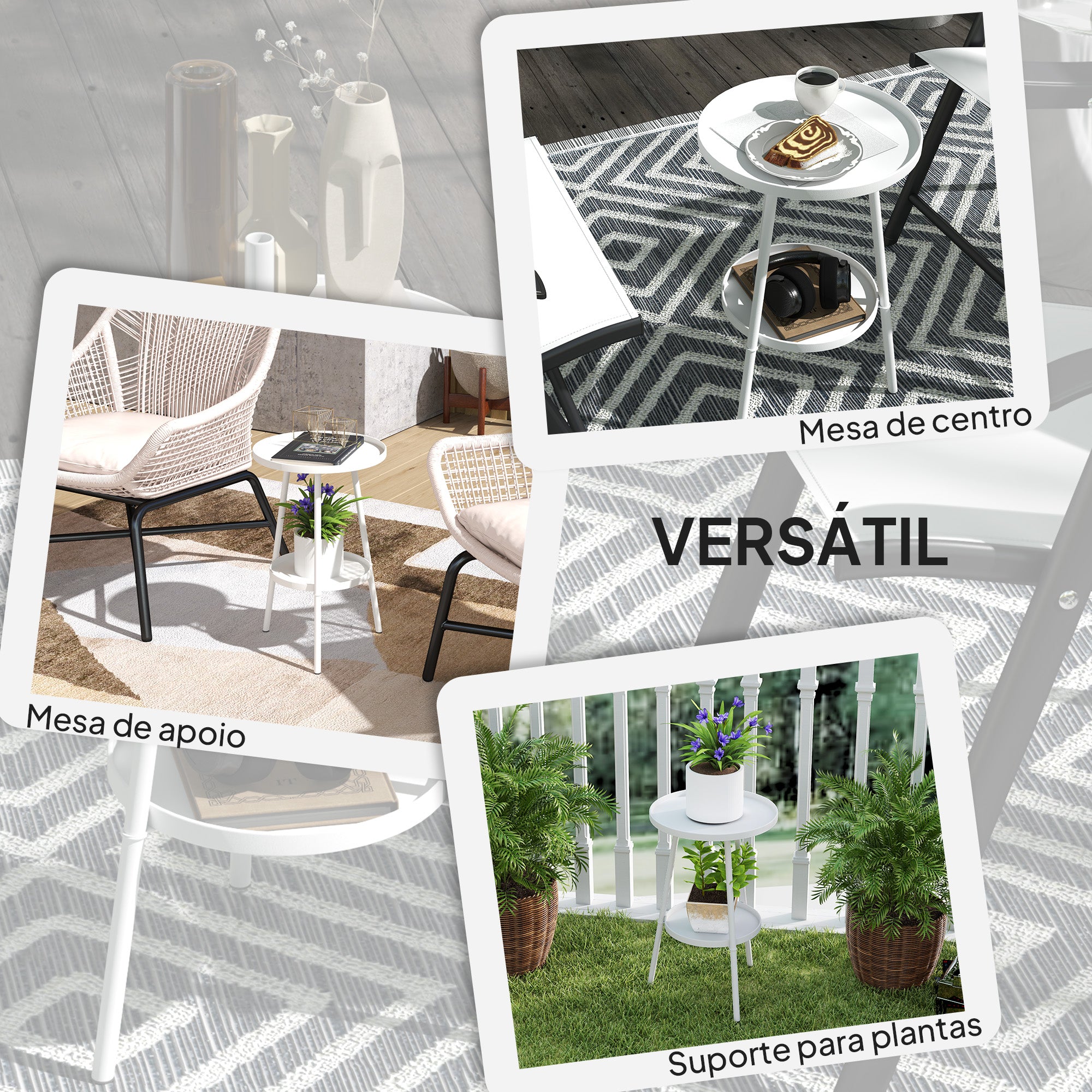 Mesa de Jardim Redonda 2 Níveis Branca Ø32x51 cm