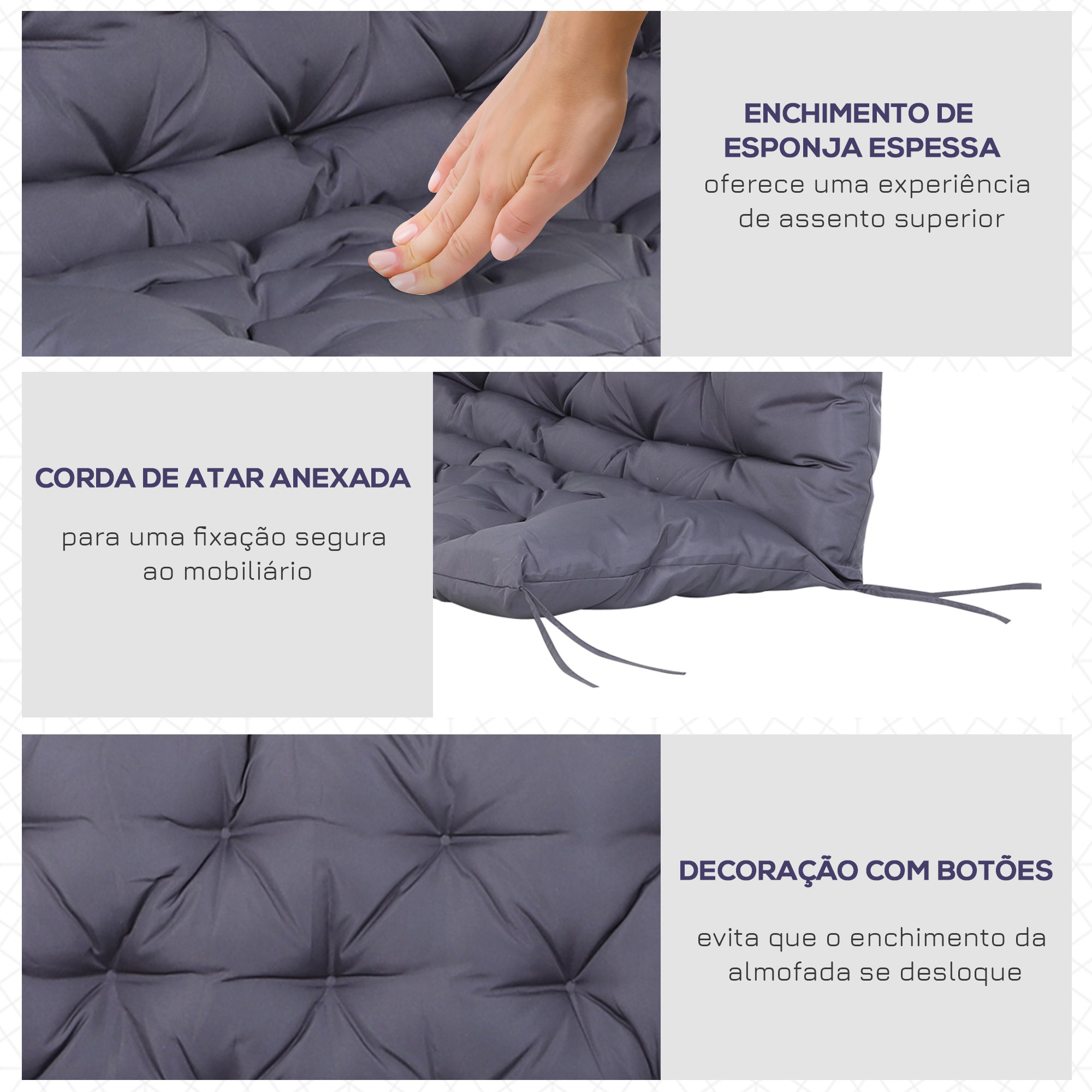 Almofada para Banco 120x110x12cm - Cinza Escuro