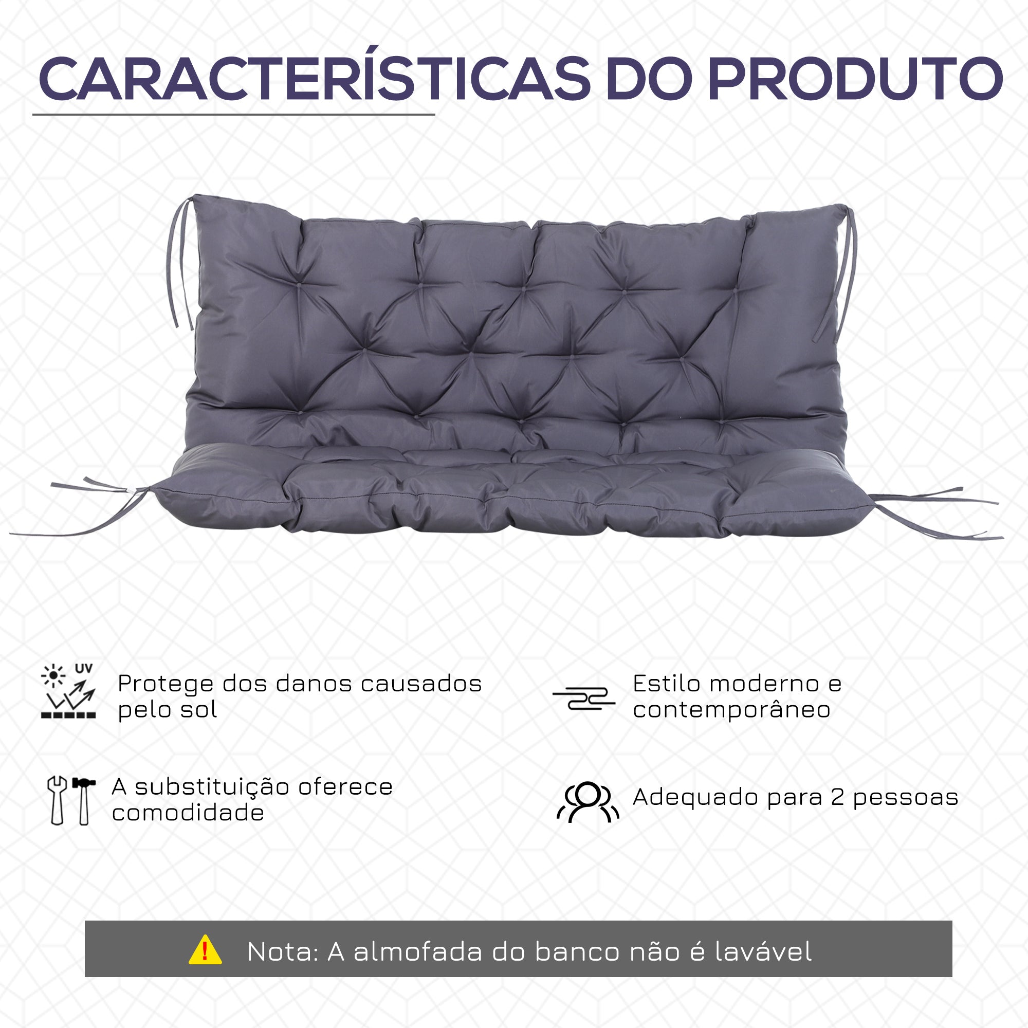 Almofada para Banco 120x110x12cm - Cinza Escuro