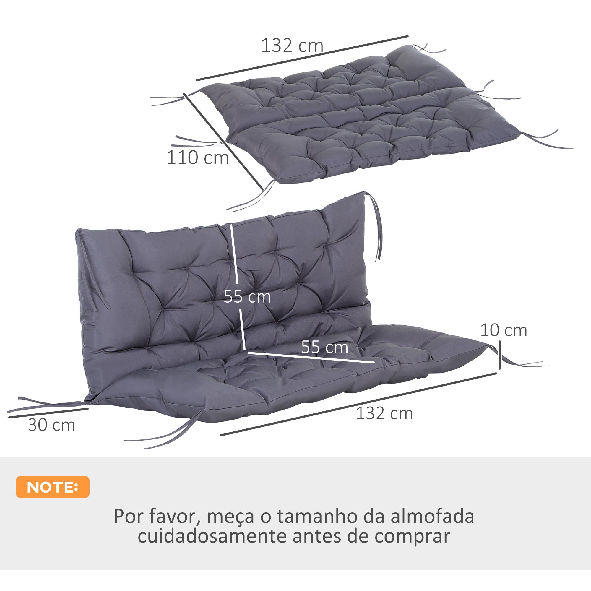 Almofada para Banco 120x110x12cm - Cinza Escuro