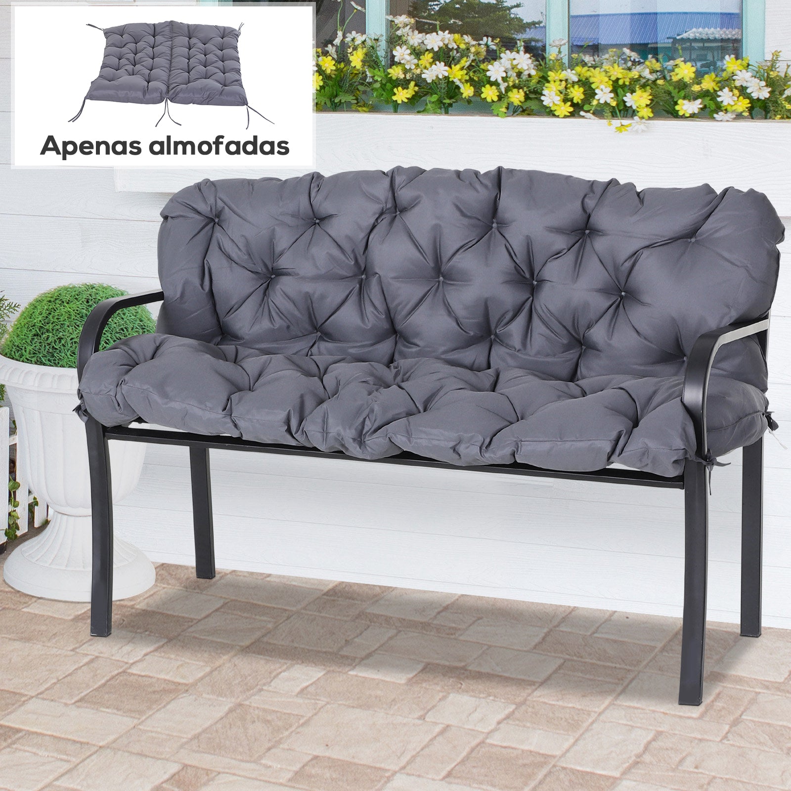 Almofada para Banco 120x110x12cm - Cinza Escuro