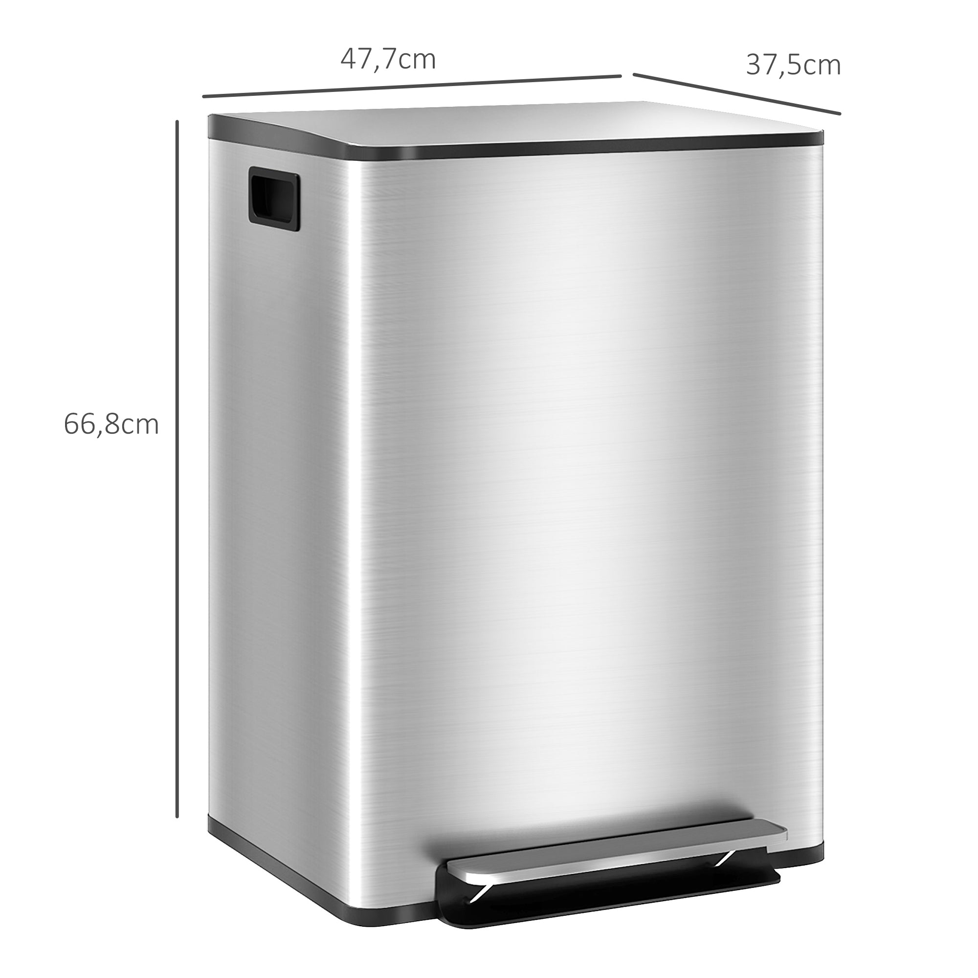 Balde de Lixo de Cozinha 2x30L Aço Inoxidável Prata 47,7x37,5x66,8 cm