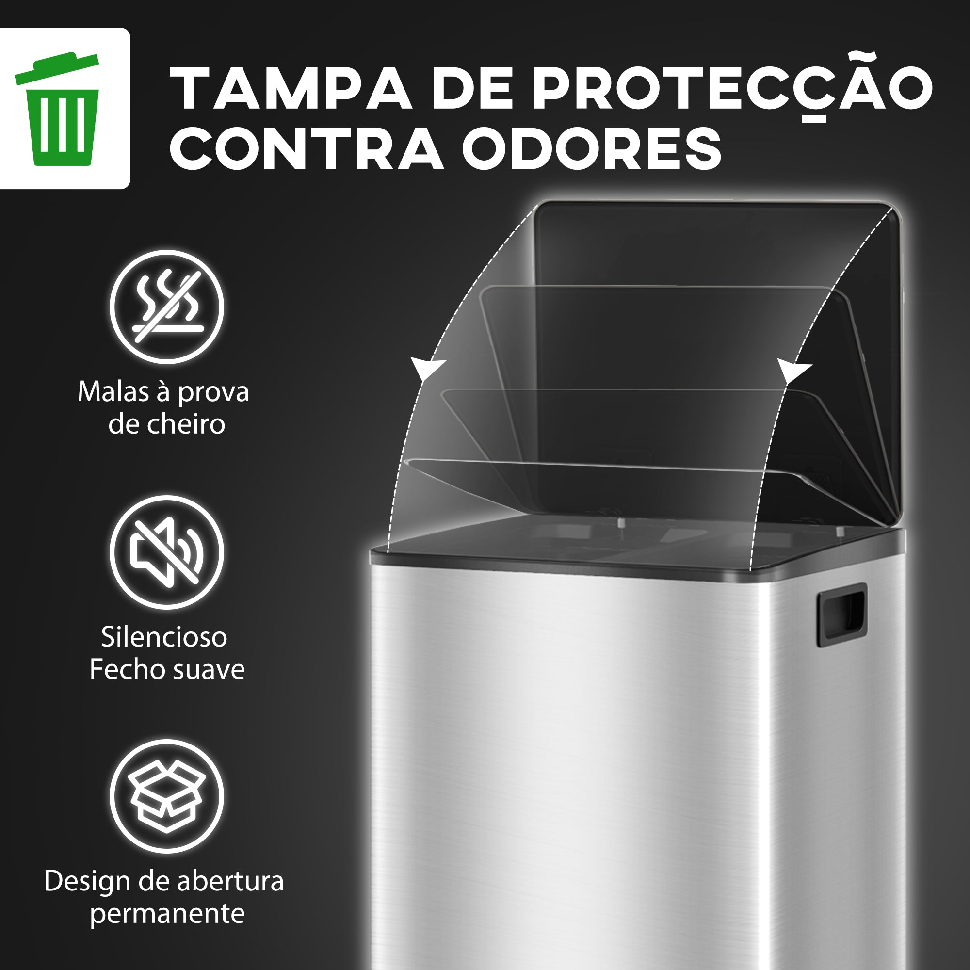 Balde de Lixo de Cozinha 2x30L Aço Inoxidável Prata 47,7x37,5x66,8 cm