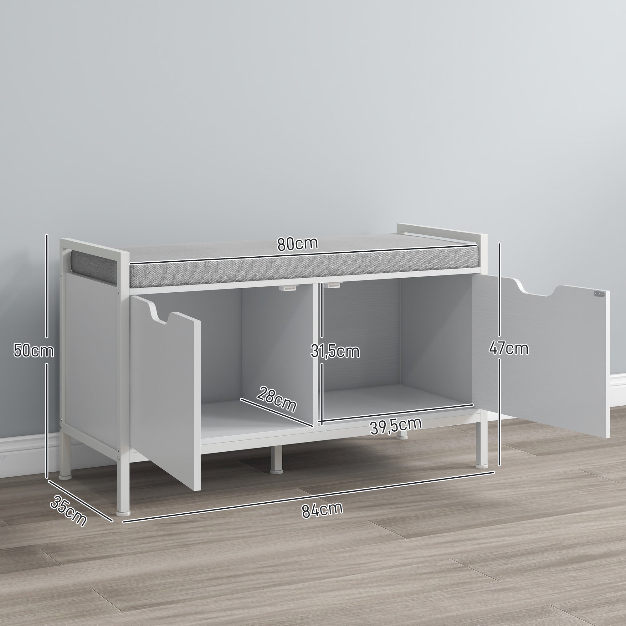 Banco Sapateira Branco 84x35x50 cm - Organizador de Sapatos com Assento Acolchoado