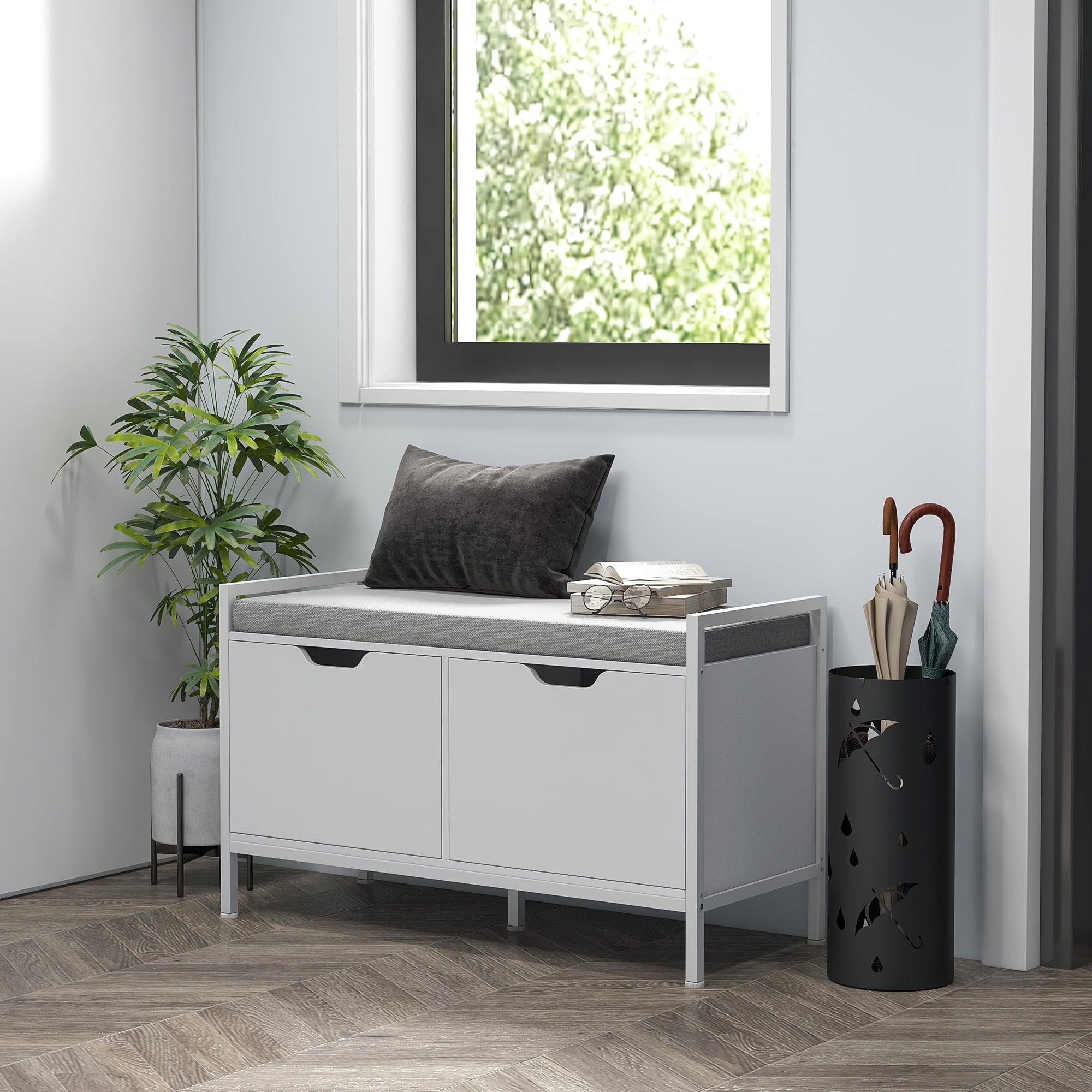Banco Sapateira Branco 84x35x50 cm - Organizador de Sapatos com Assento Acolchoado