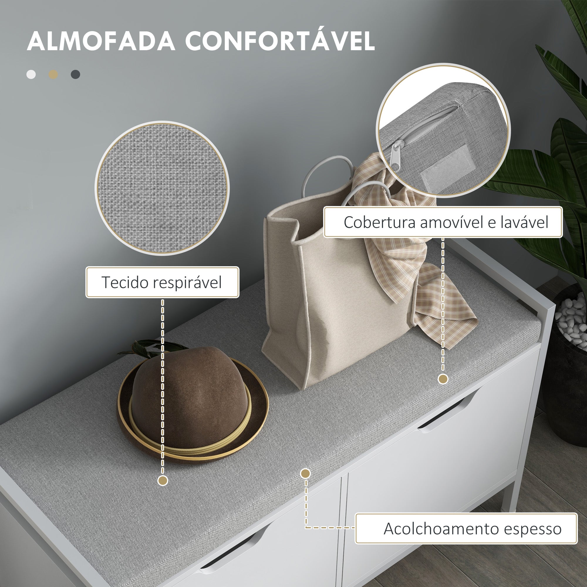 Banco Sapateira – 84x35x50 cm – Branco – Melamina de madeira