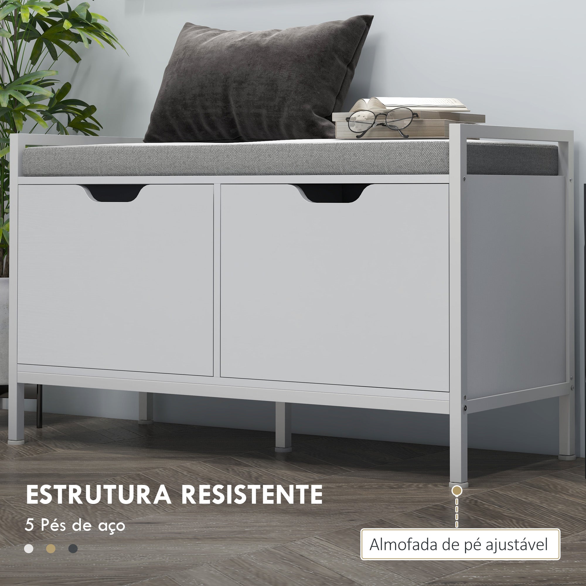 Banco Sapateira Branco 84x35x50 cm - Organizador de Sapatos com Assento Acolchoado
