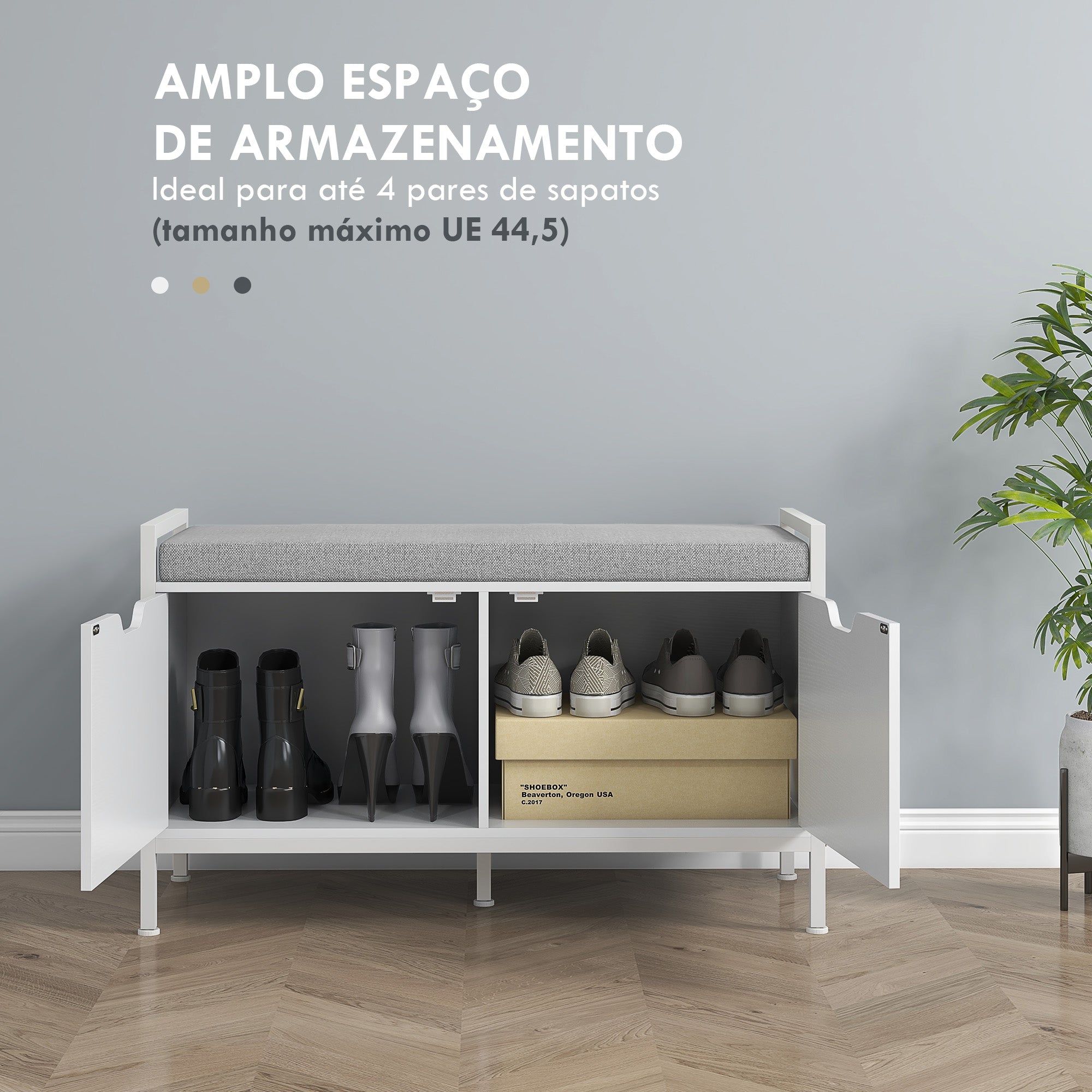 Banco Sapateira Branco 84x35x50 cm - Organizador de Sapatos com Assento Acolchoado