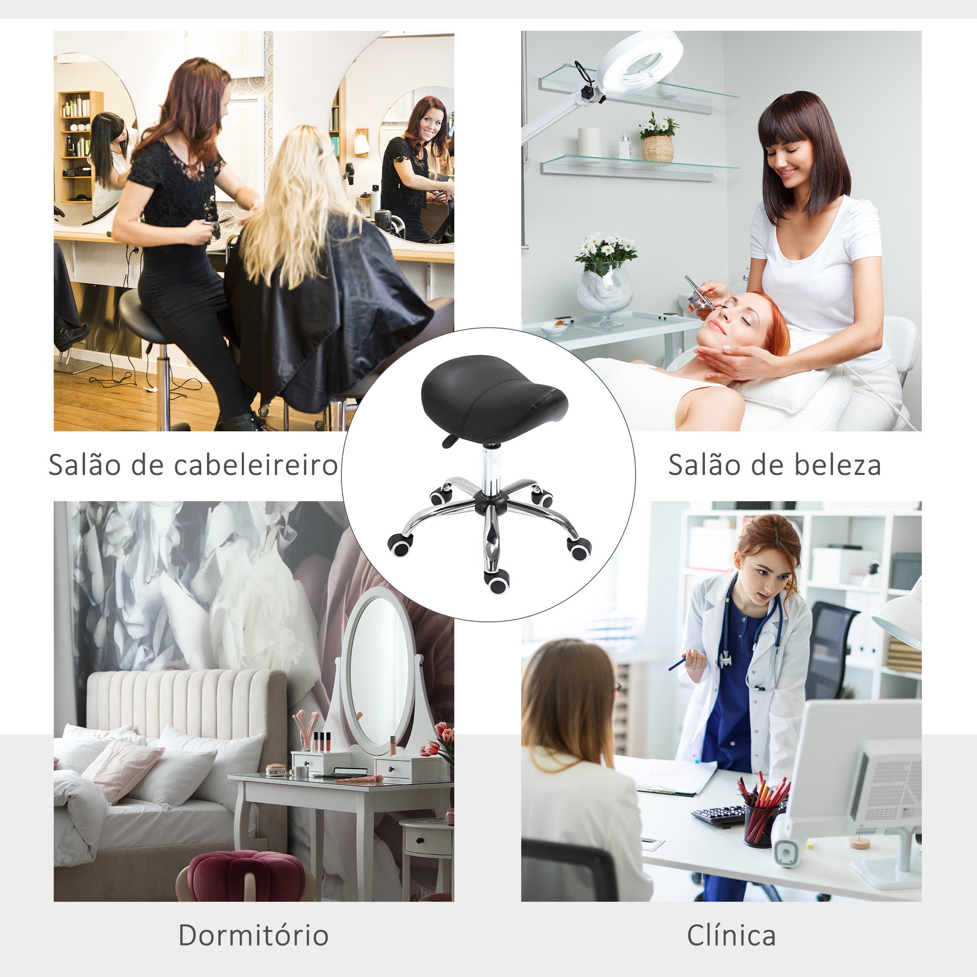 Banquinho Giratório Preto 52x53x(49-61) cm