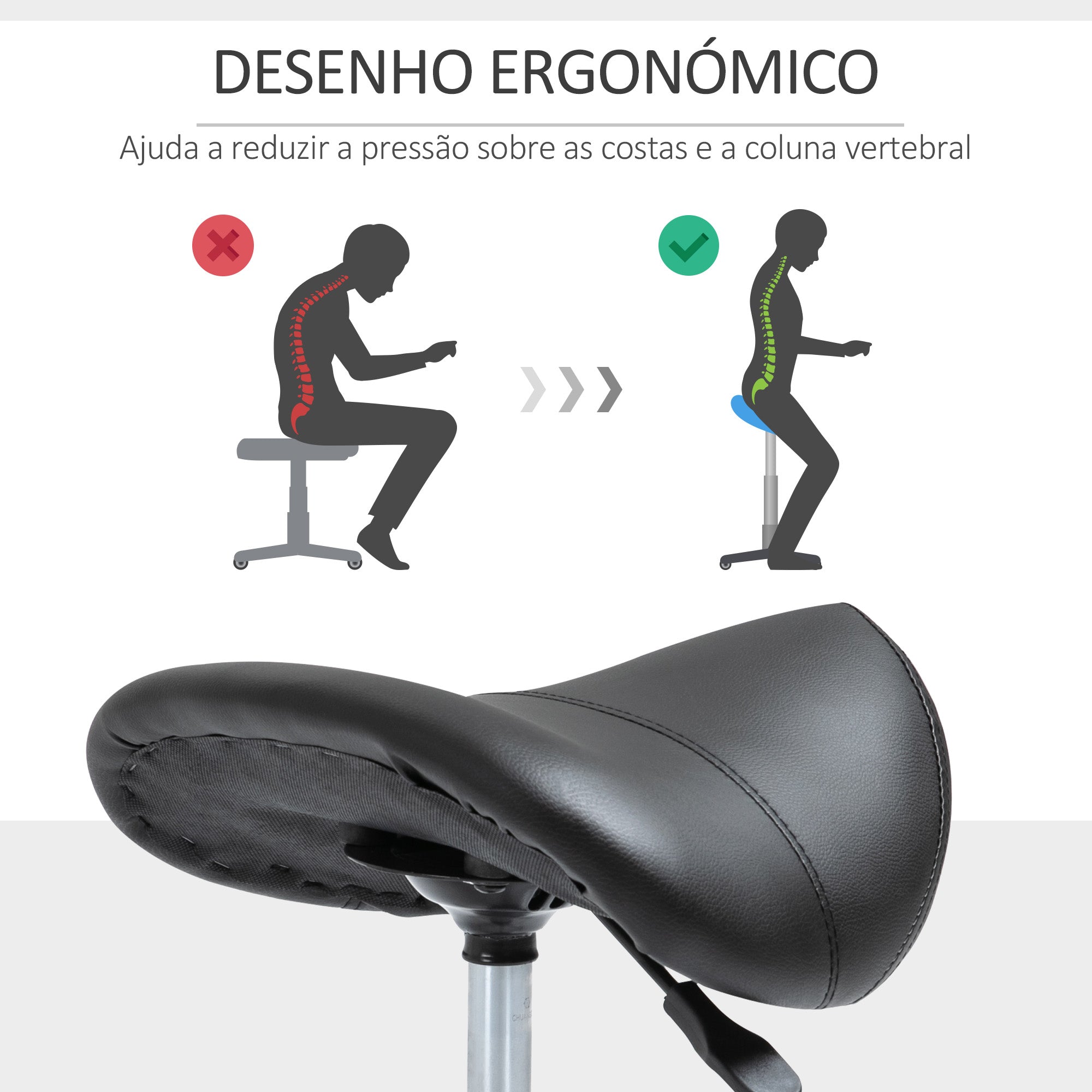 Banquinho Giratório Preto 52x53x(49-61) cm