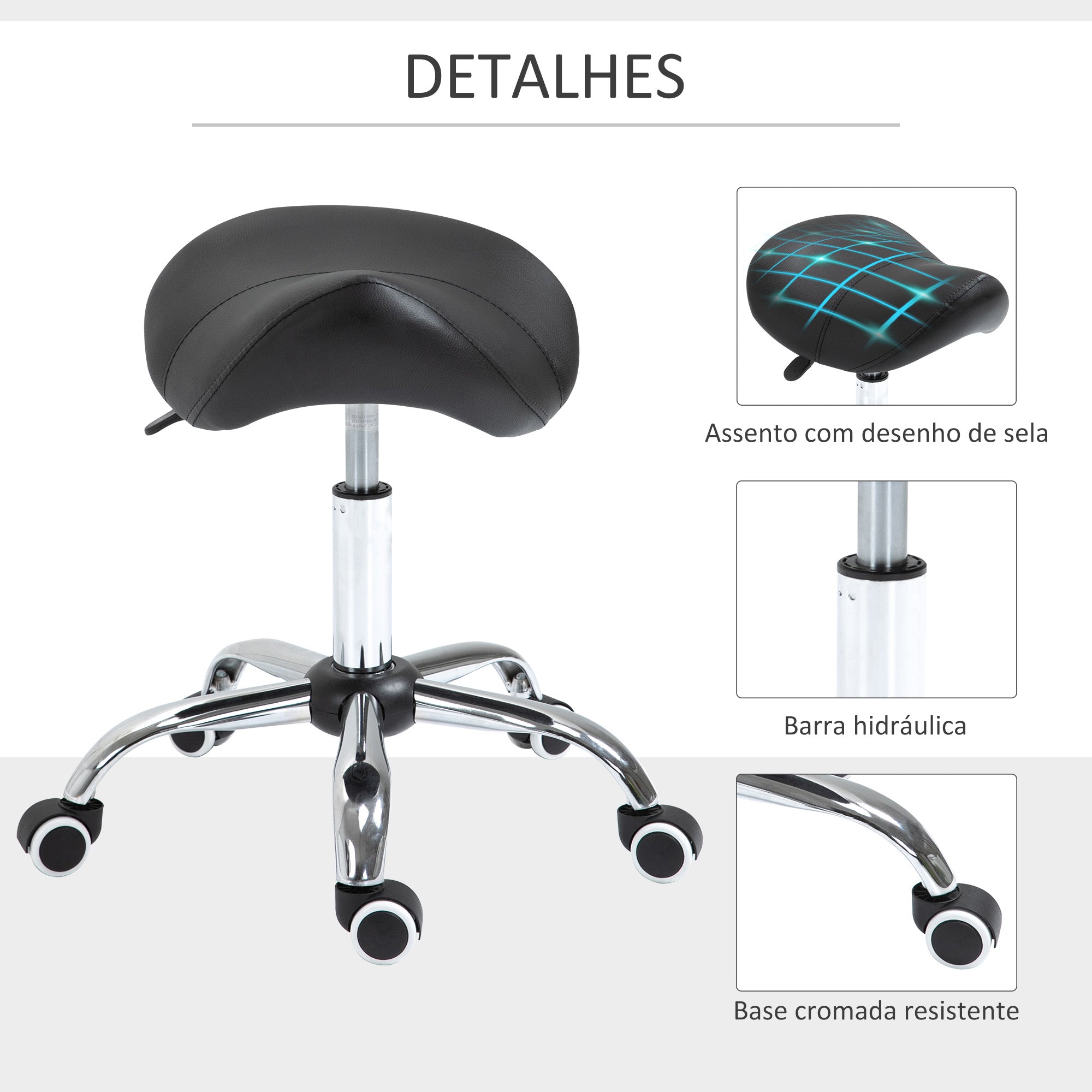 Banquinho Giratório Preto 52x53x(49-61) cm