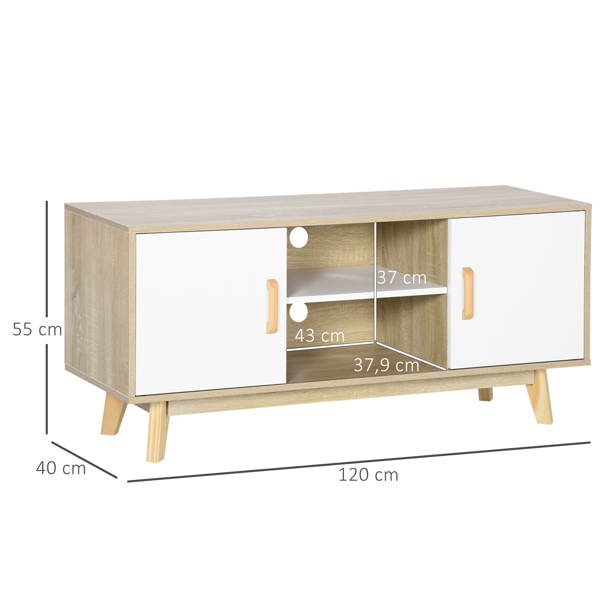 Móvel de TV Moderno 120x40x55 cm em Madeira e Branco