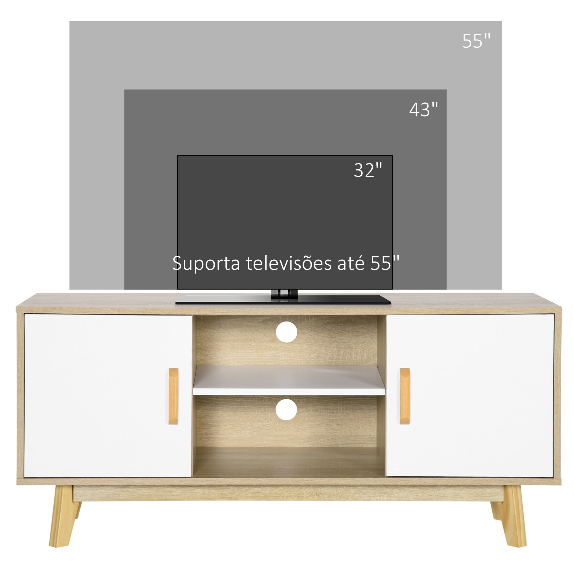 Móvel de TV Moderno 120x40x55 cm em Madeira e Branco