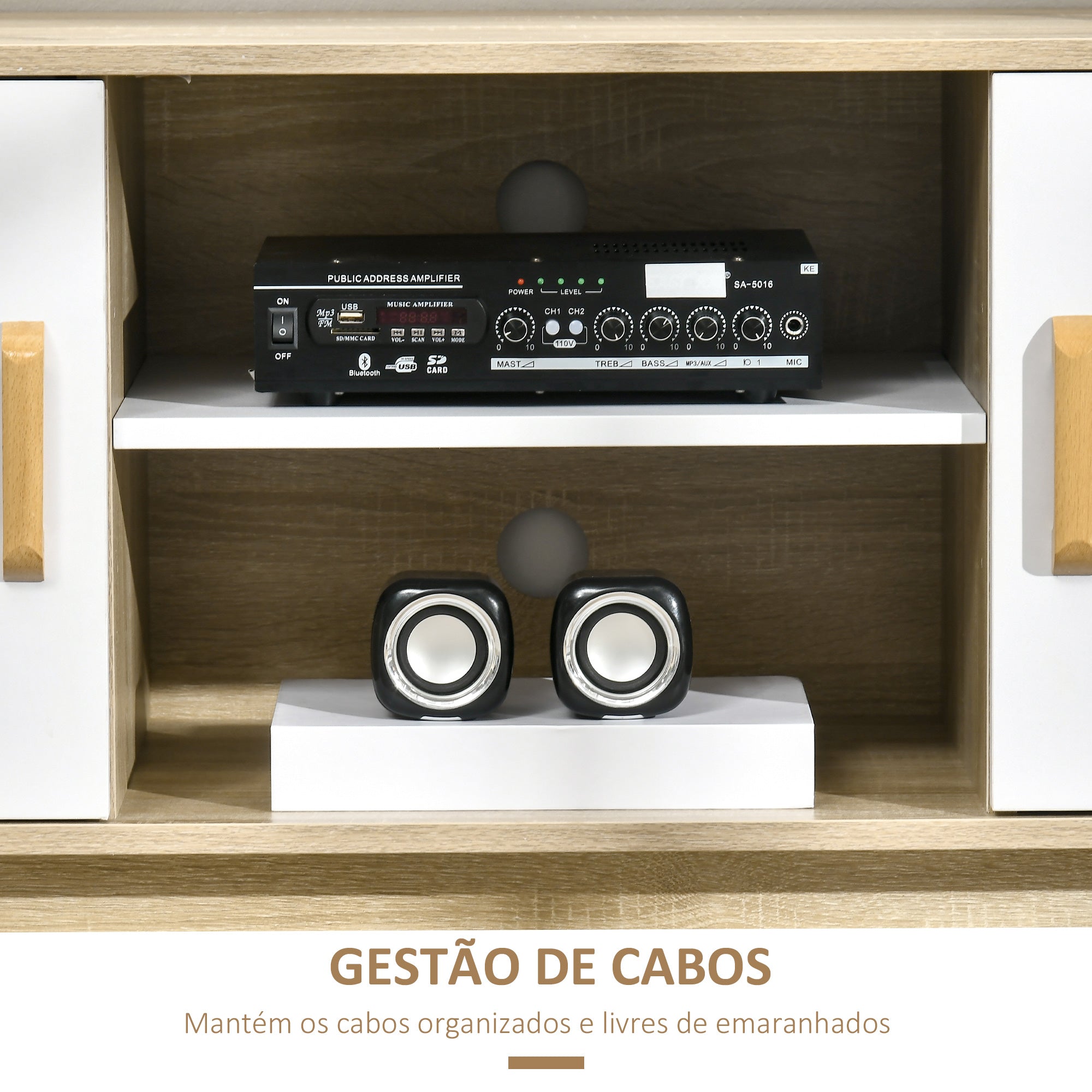 Móvel de TV Moderno 120x40x55 cm em Madeira e Branco