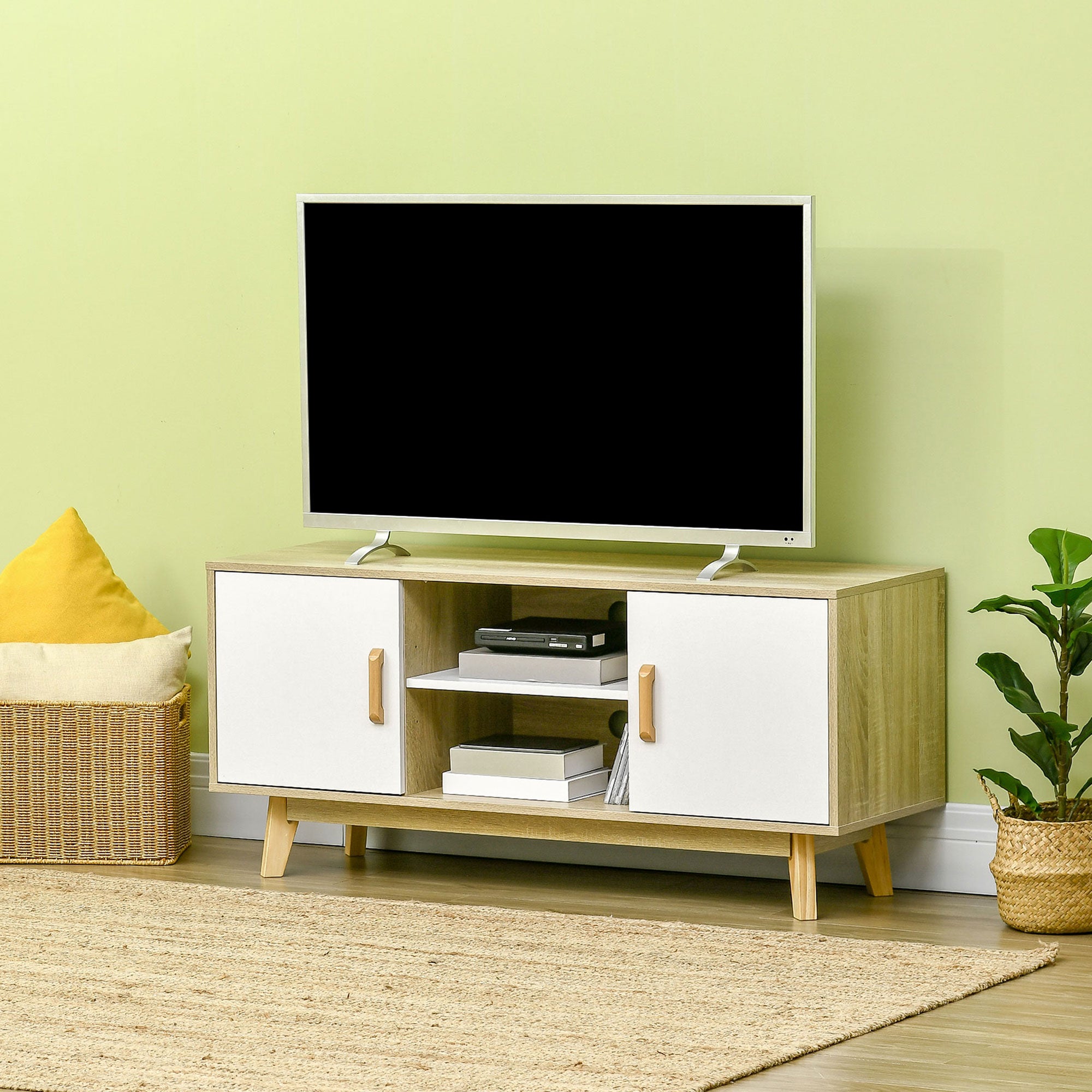 Móvel de TV Moderno 120x40x55 cm em Madeira e Branco
