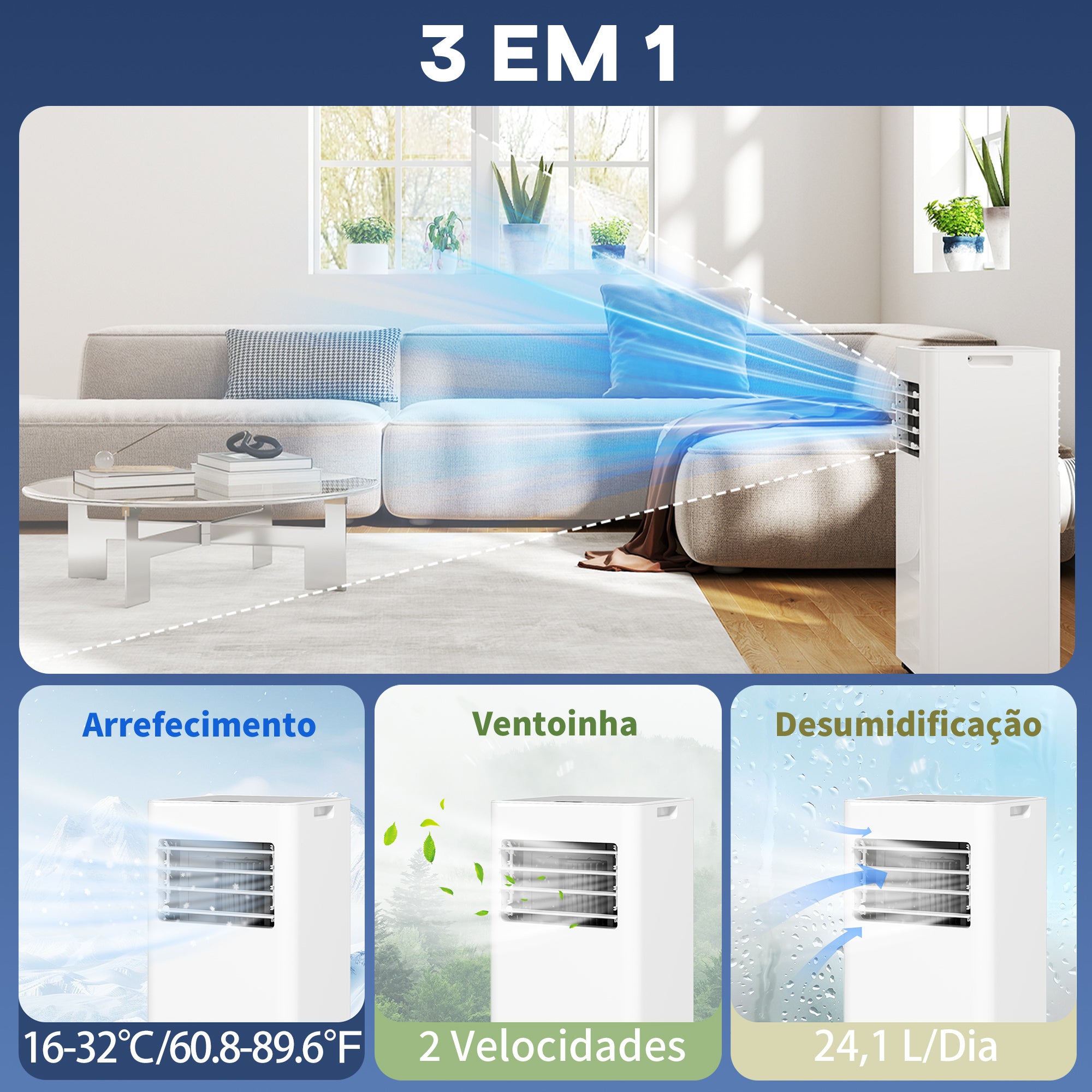 Ar Condicionado Portátil 9000 BTU - Branco 30x29x69 cm