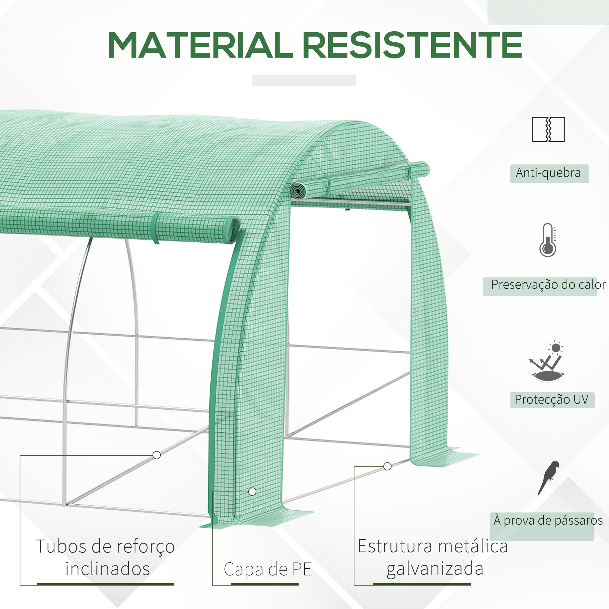 Estufa de Jardim – 597x300x200 cm – Verde – Aço galvanizado e PE