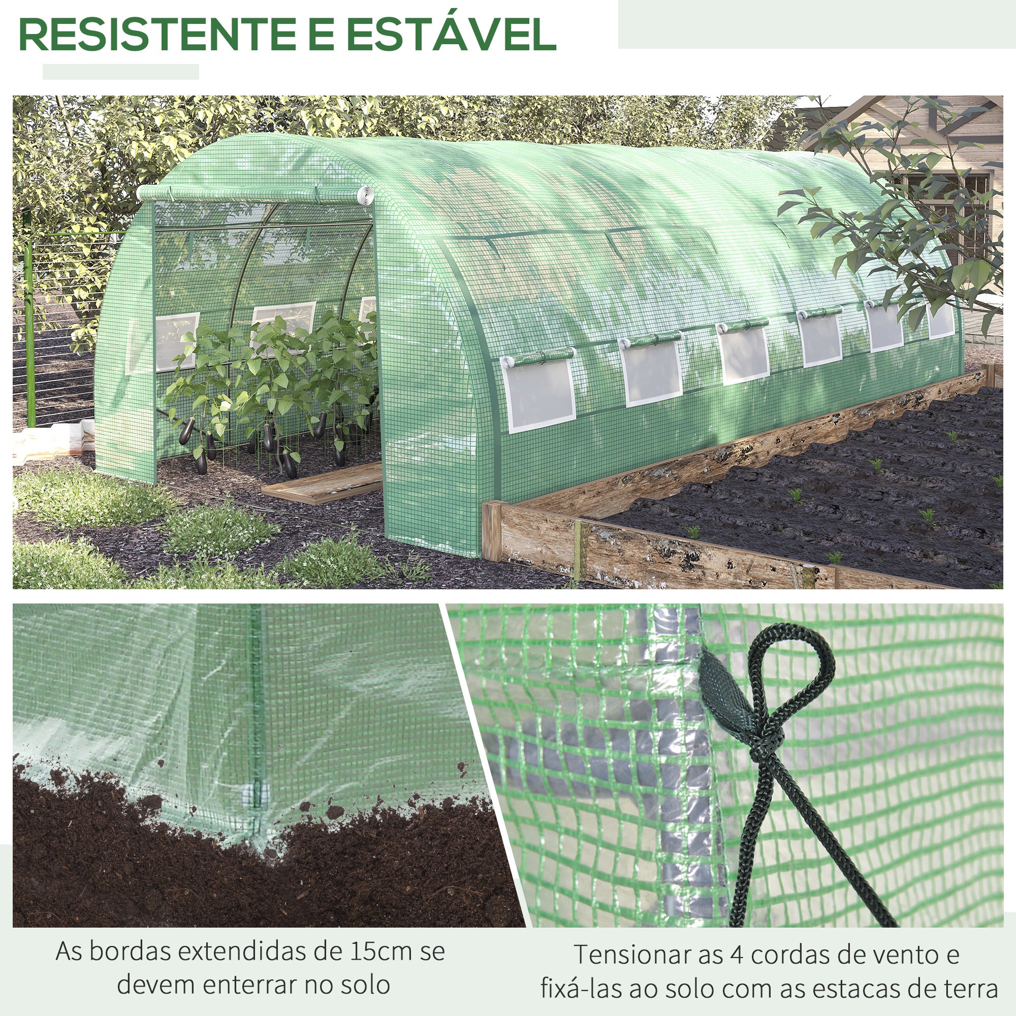 Estufa de Jardim – 597x300x200 cm – Verde – Aço galvanizado e PE