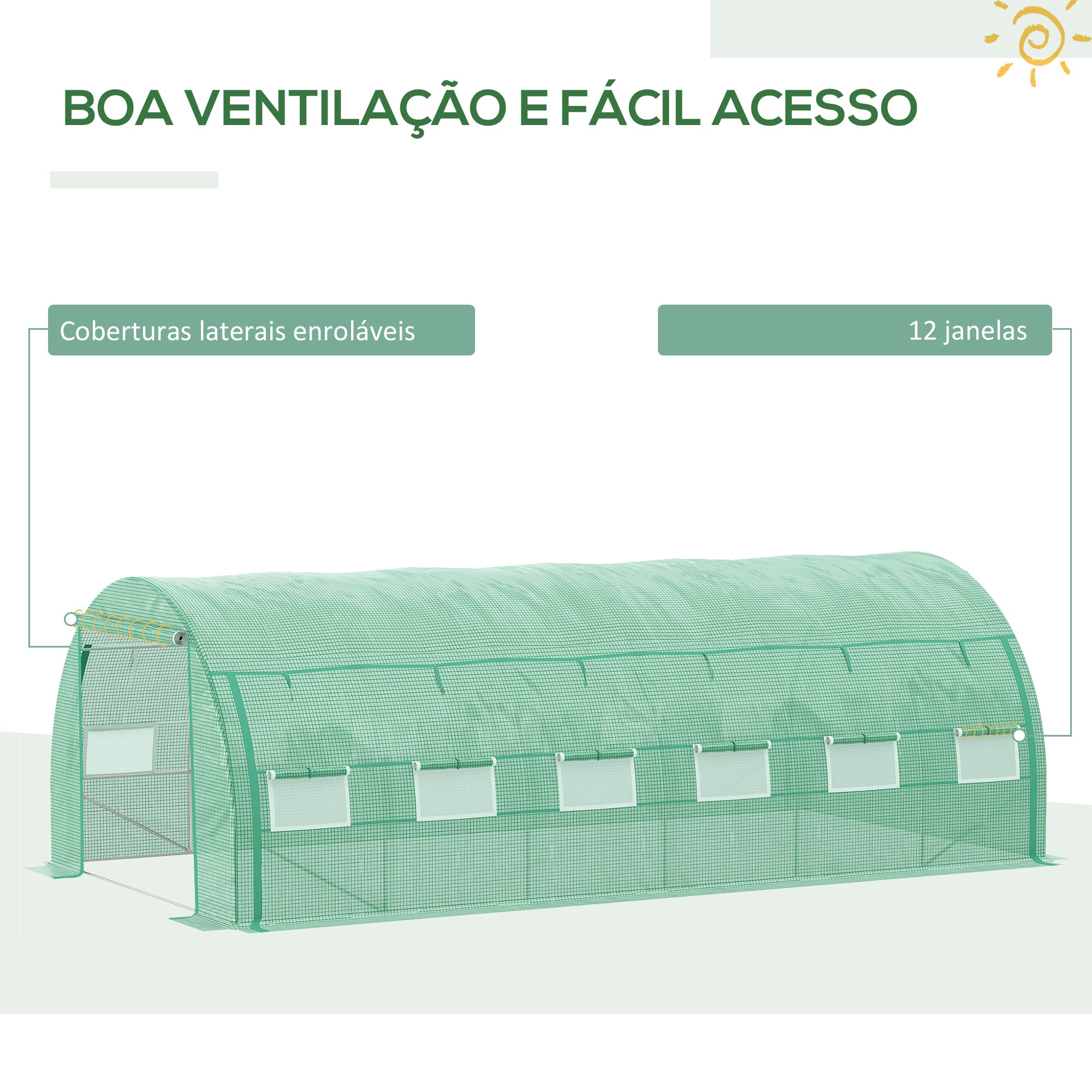 Estufa de Jardim – 597x300x200 cm – Verde – Aço galvanizado e PE