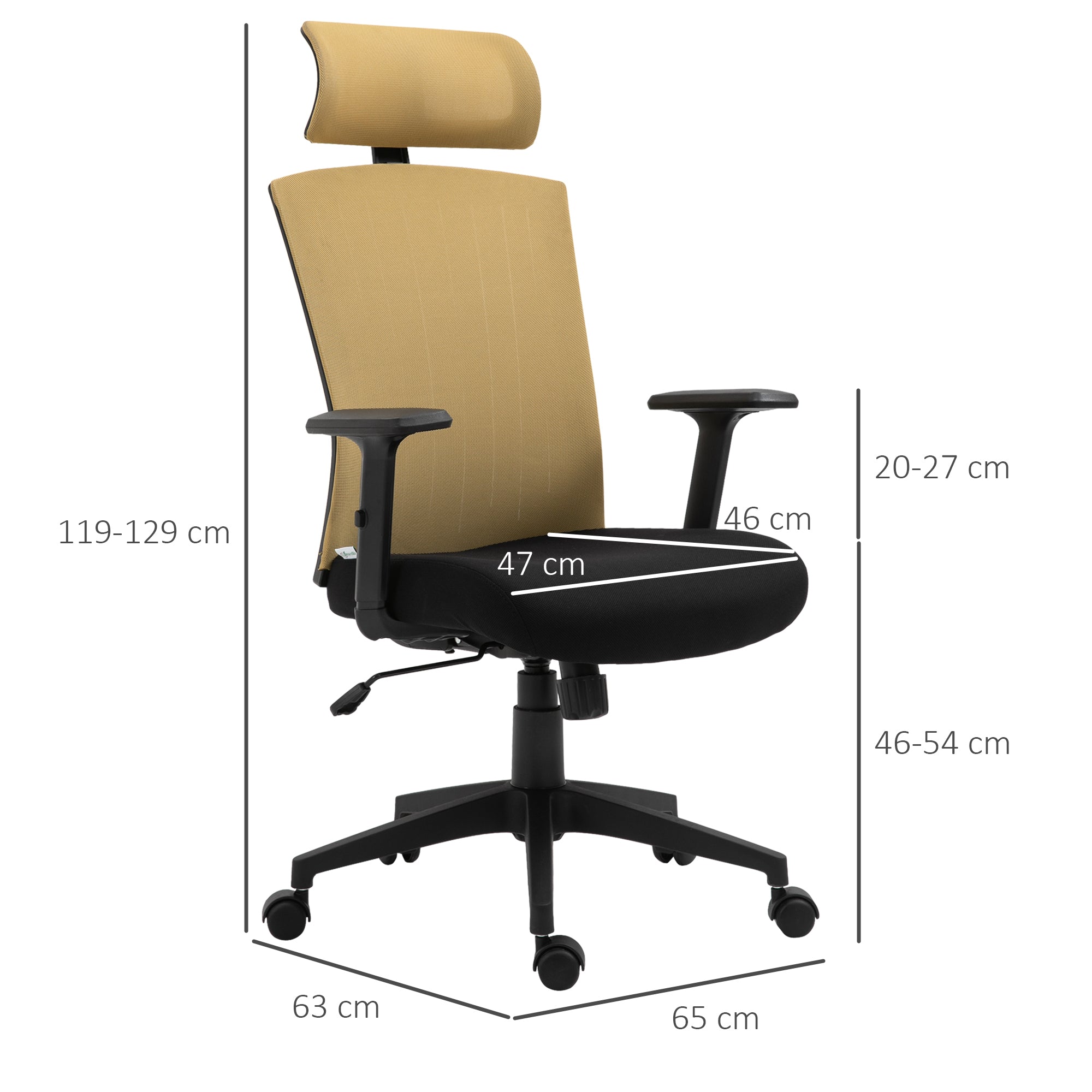 Cadeira de Escritório Ergonômica com Encosto Transpirável 65x63x129cm - Dourado e Preto