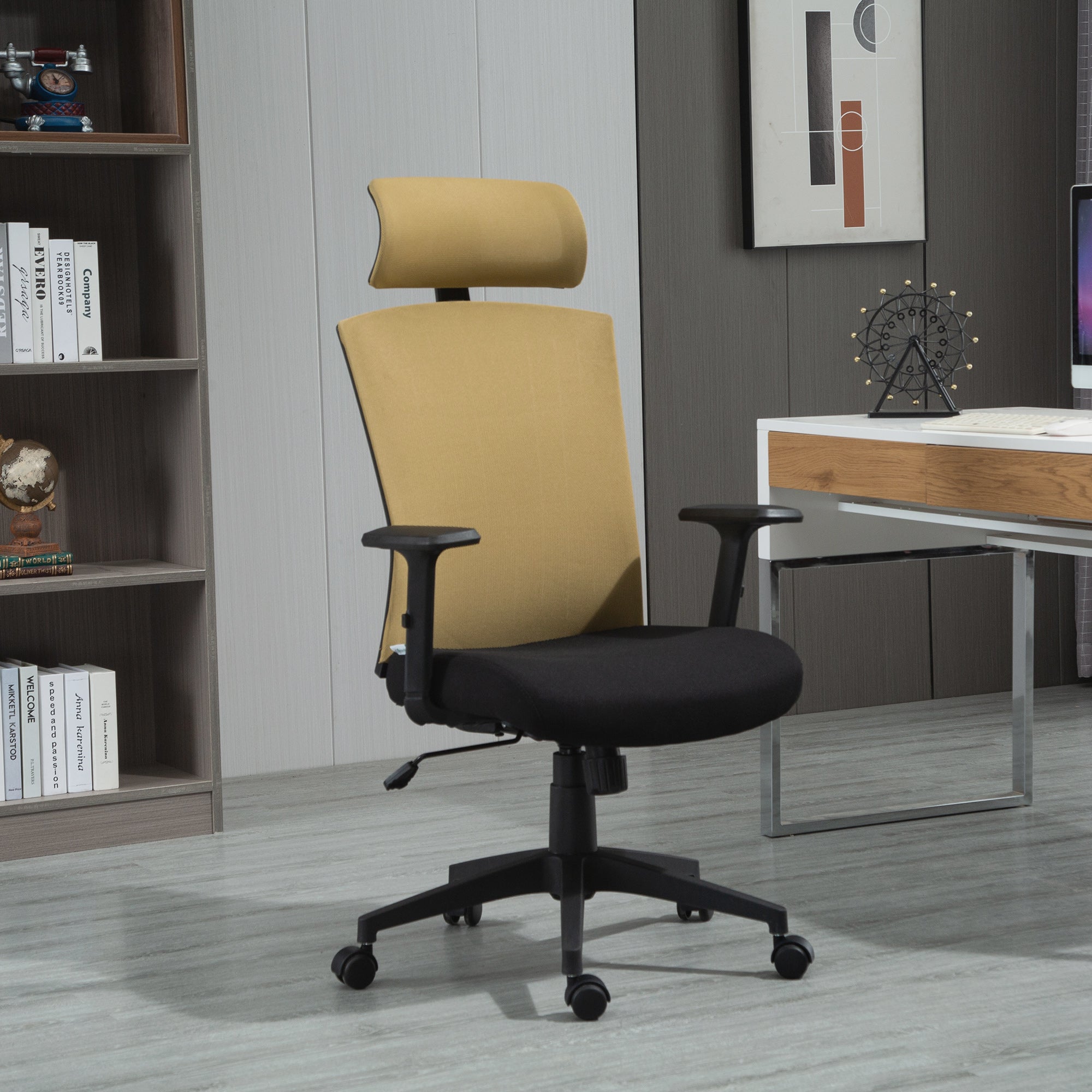 Cadeira de Escritório Ergonômica com Encosto Transpirável 65x63x129cm - Dourado e Preto