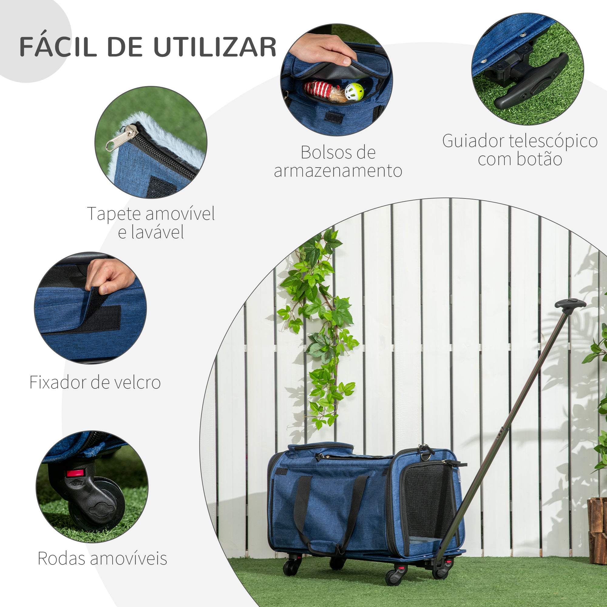 Transportadora 4 em 1 para Animais de Estimação - 50x31x37 cm - Azul