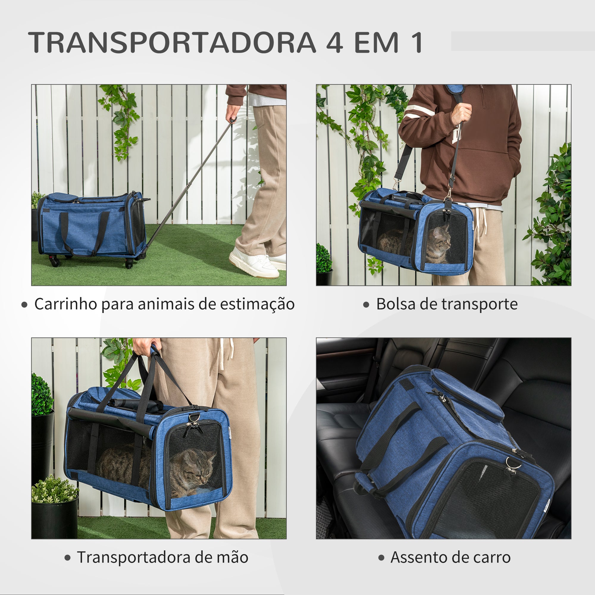 Transportadora 4 em 1 para Animais de Estimação - 50x31x37 cm - Azul